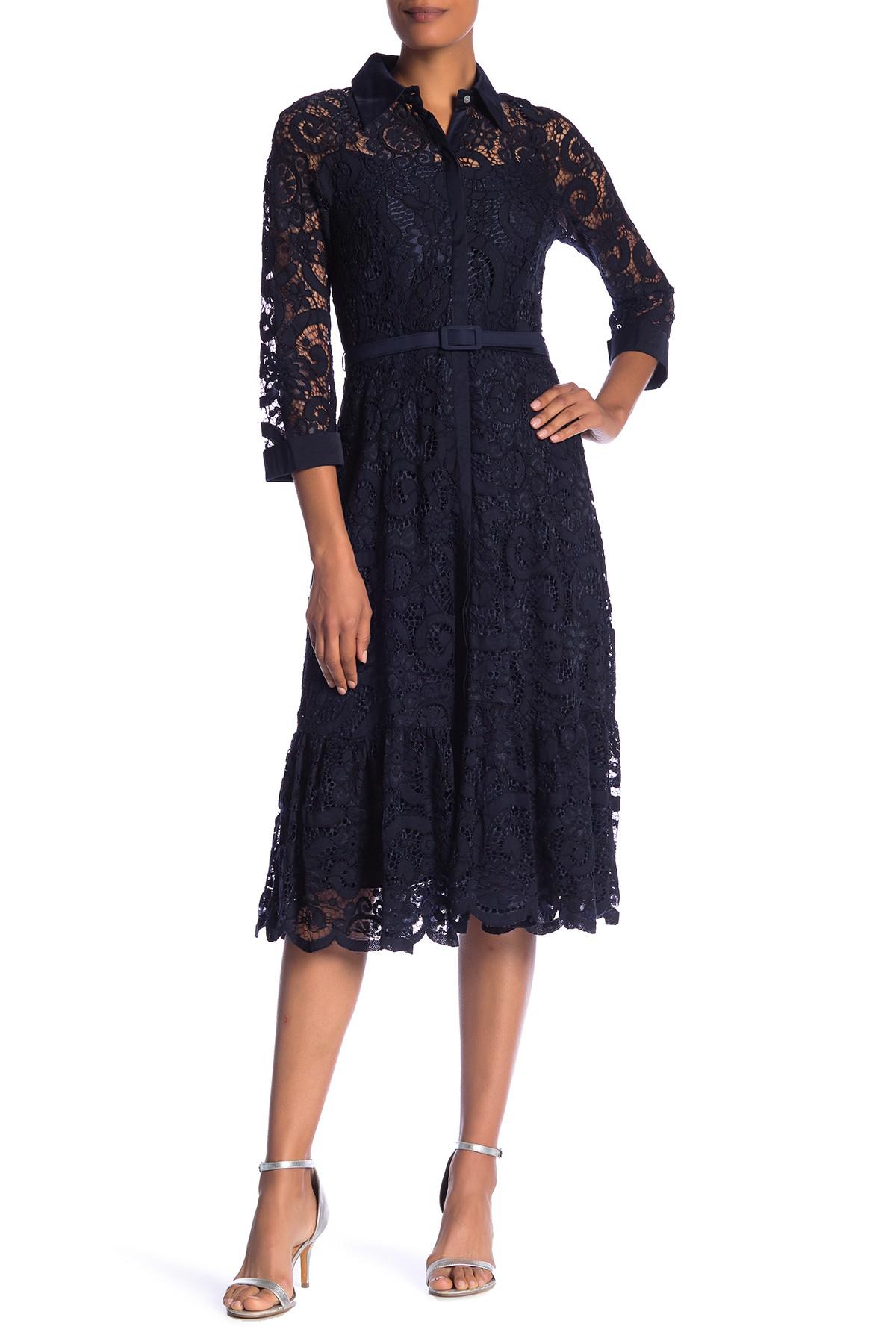 Lyst - Nanette Nanette Lepore Collared Floral Lace Midi Dress in Blue