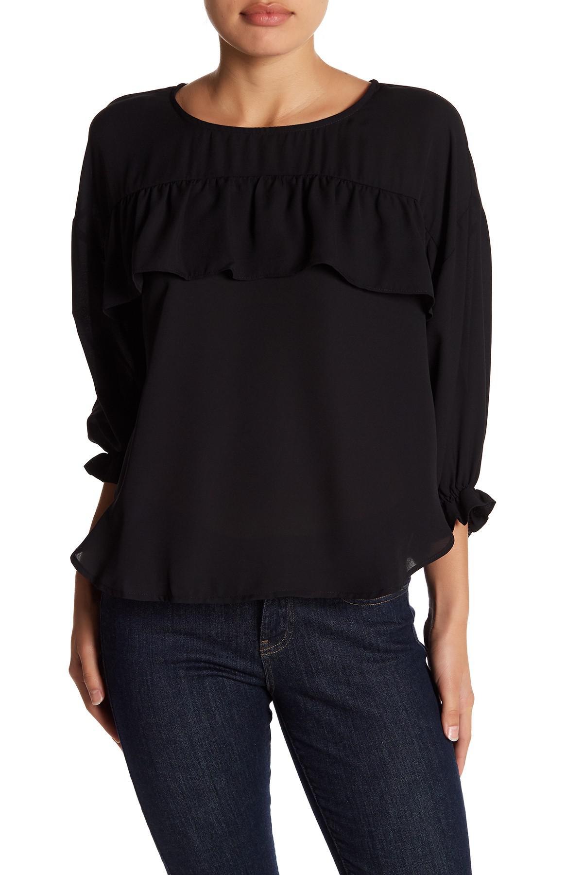 Lyst - Halogen Ruffle Popover Crepe Blouse (petite Size Available) in Black