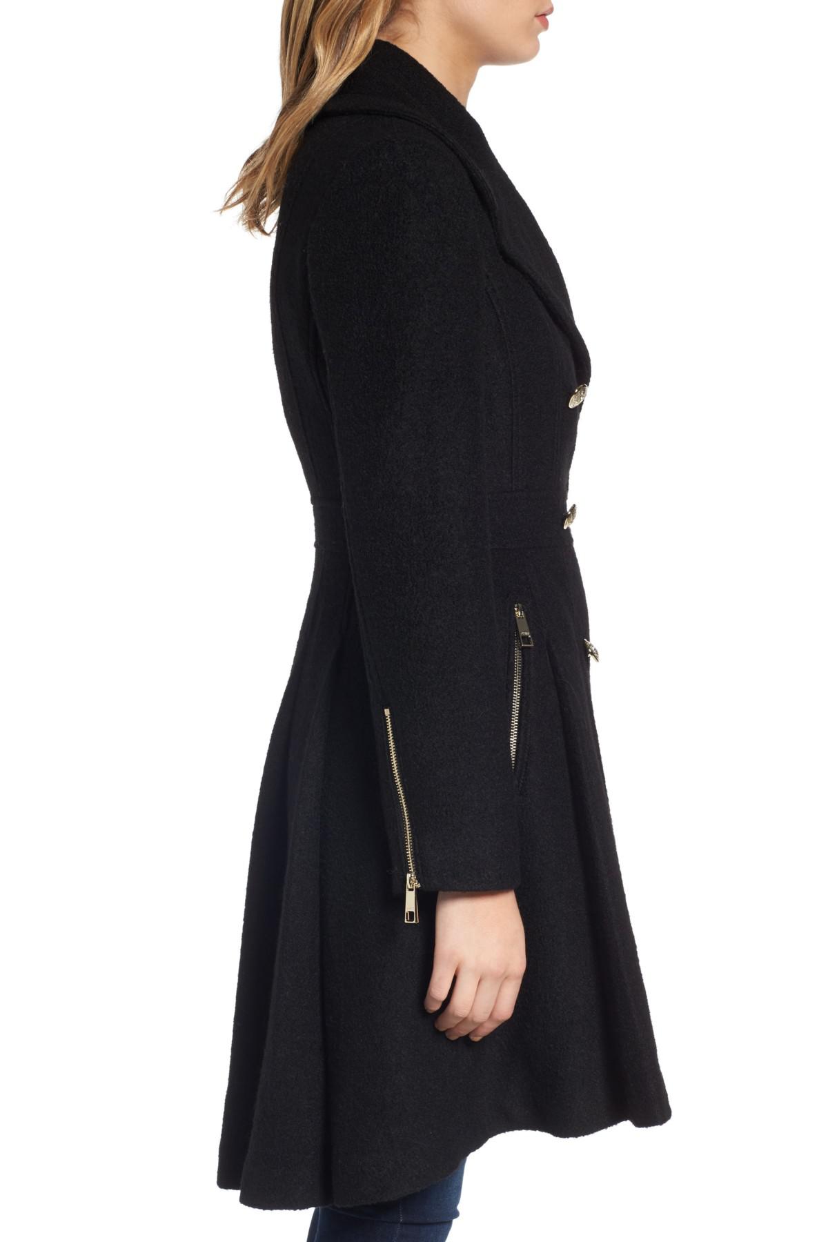 double breasted belted wool blend coat guess