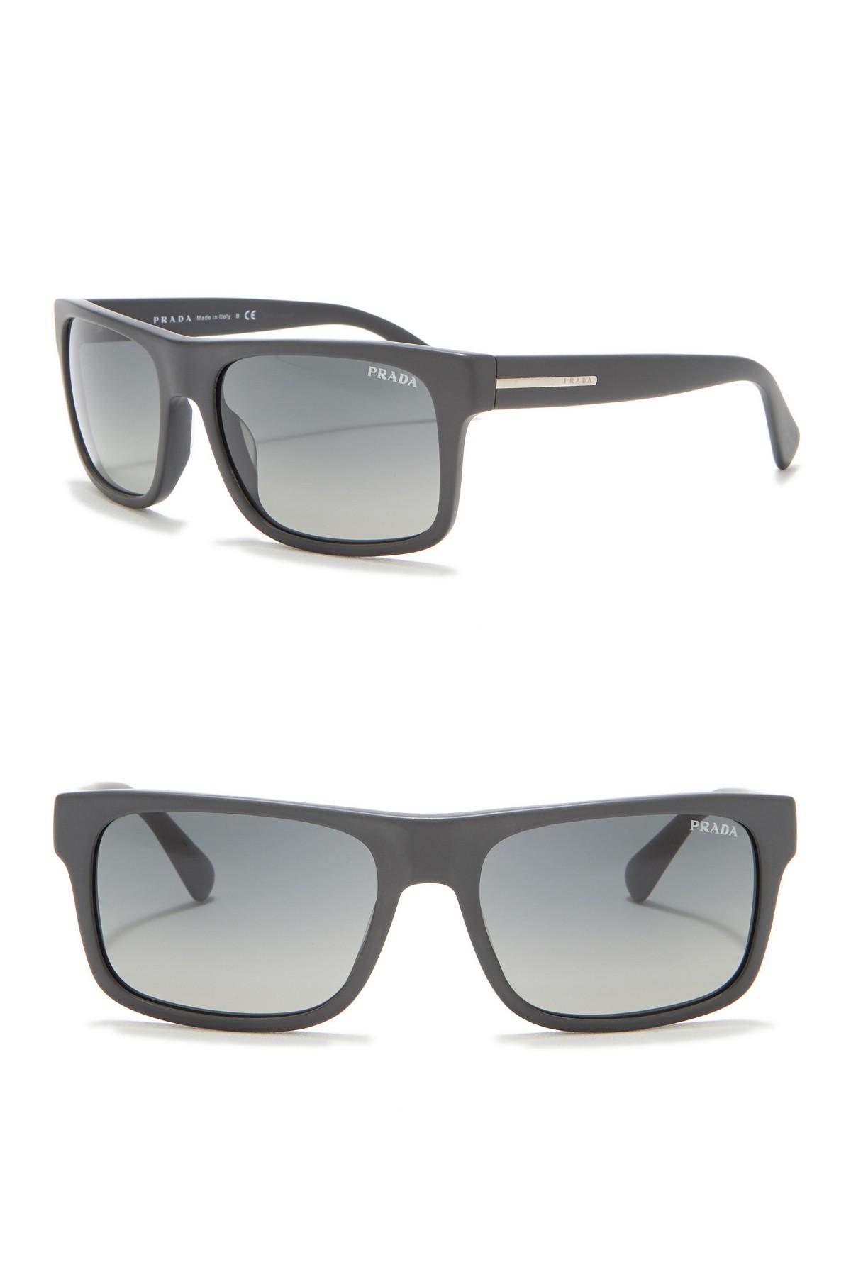 Prada 56mm Rectangle Sunglasses in Gray for Men - Lyst