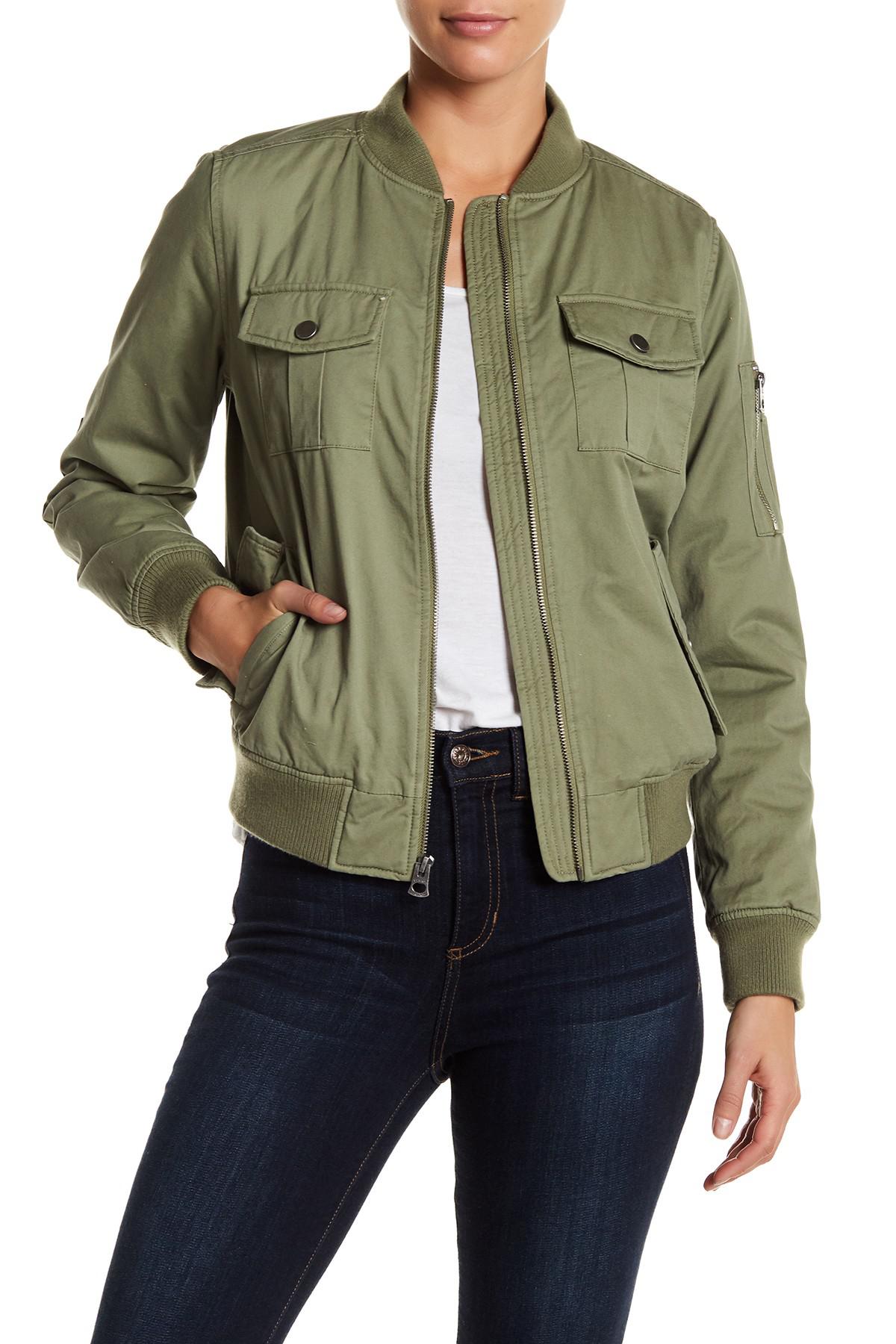 Lyst - Lucky Brand Long Bomber Jacket in Green