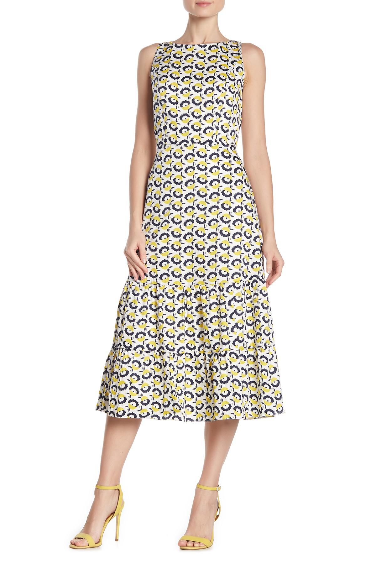 Boden Thea Floral Print Flounce Hem Midi Dress in White - Lyst