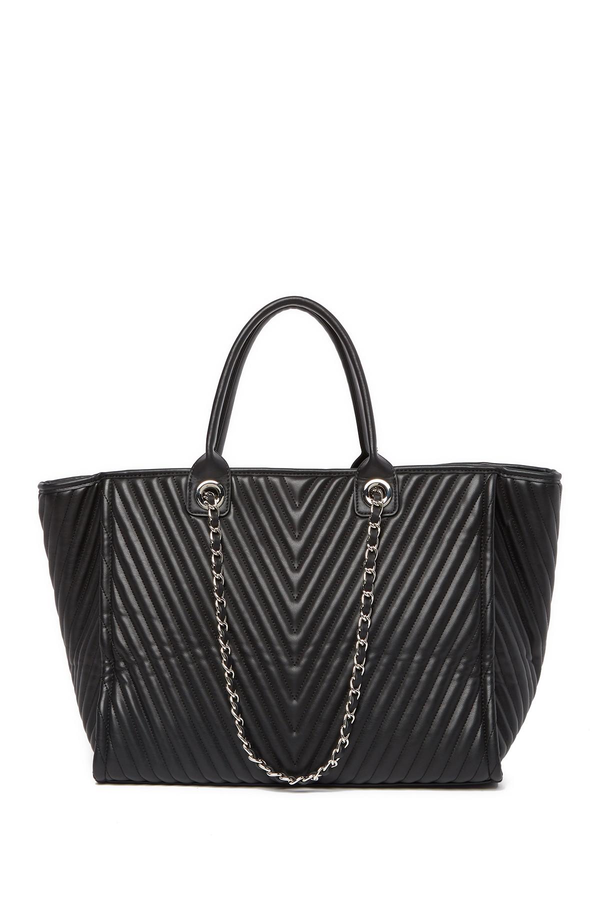 Lyst Steve Madden Tina Chevron Quilted Large Tote Bag in Black