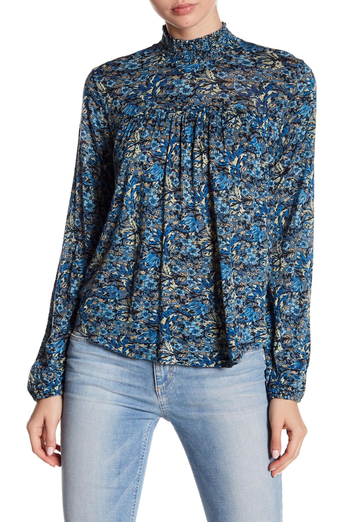 Lyst - Lucky Brand Mock Neck Floral Top in Blue
