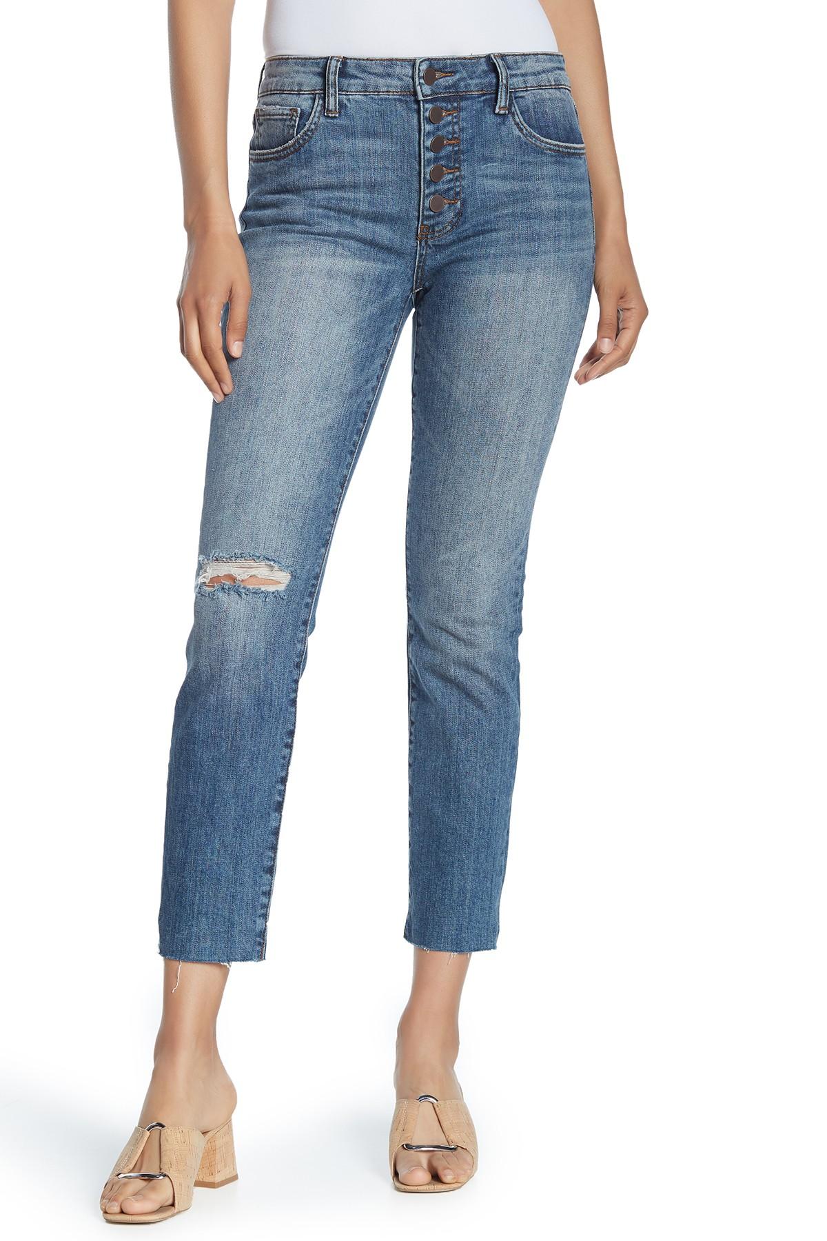 Kut From The Kloth Reese Distressed Raw Hem Straight Ankle Jeans in ...
