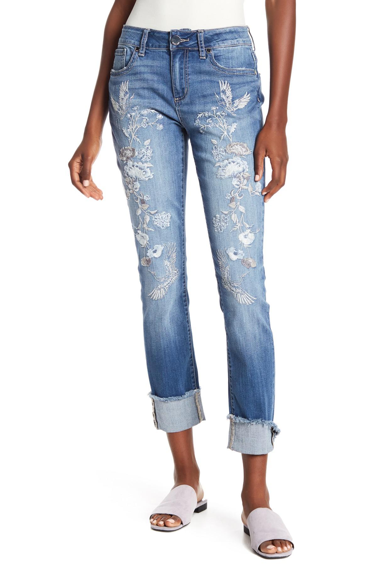 Seven7 Embroidered Slim Straight Leg Jeans in Blue - Lyst
