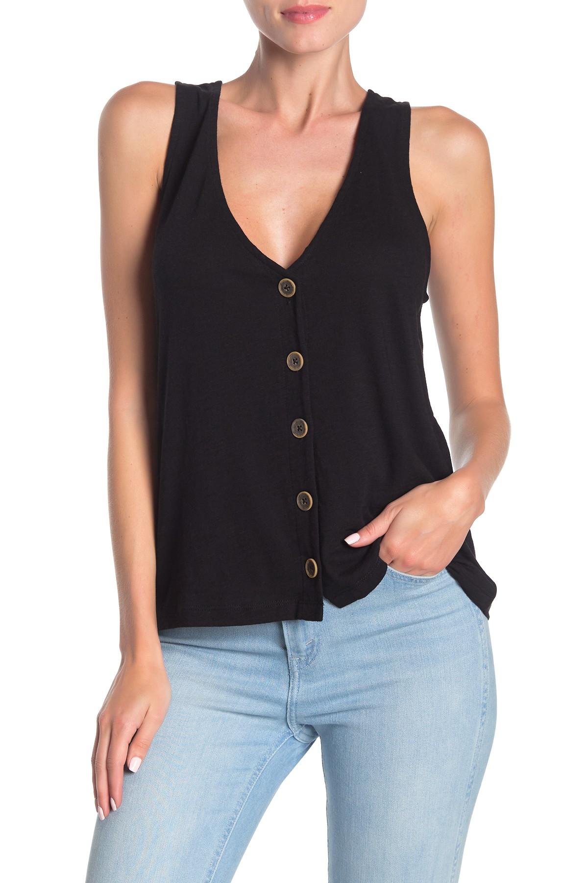 Sanctuary Front Button V-neck Knit Tank Top in Black - Lyst