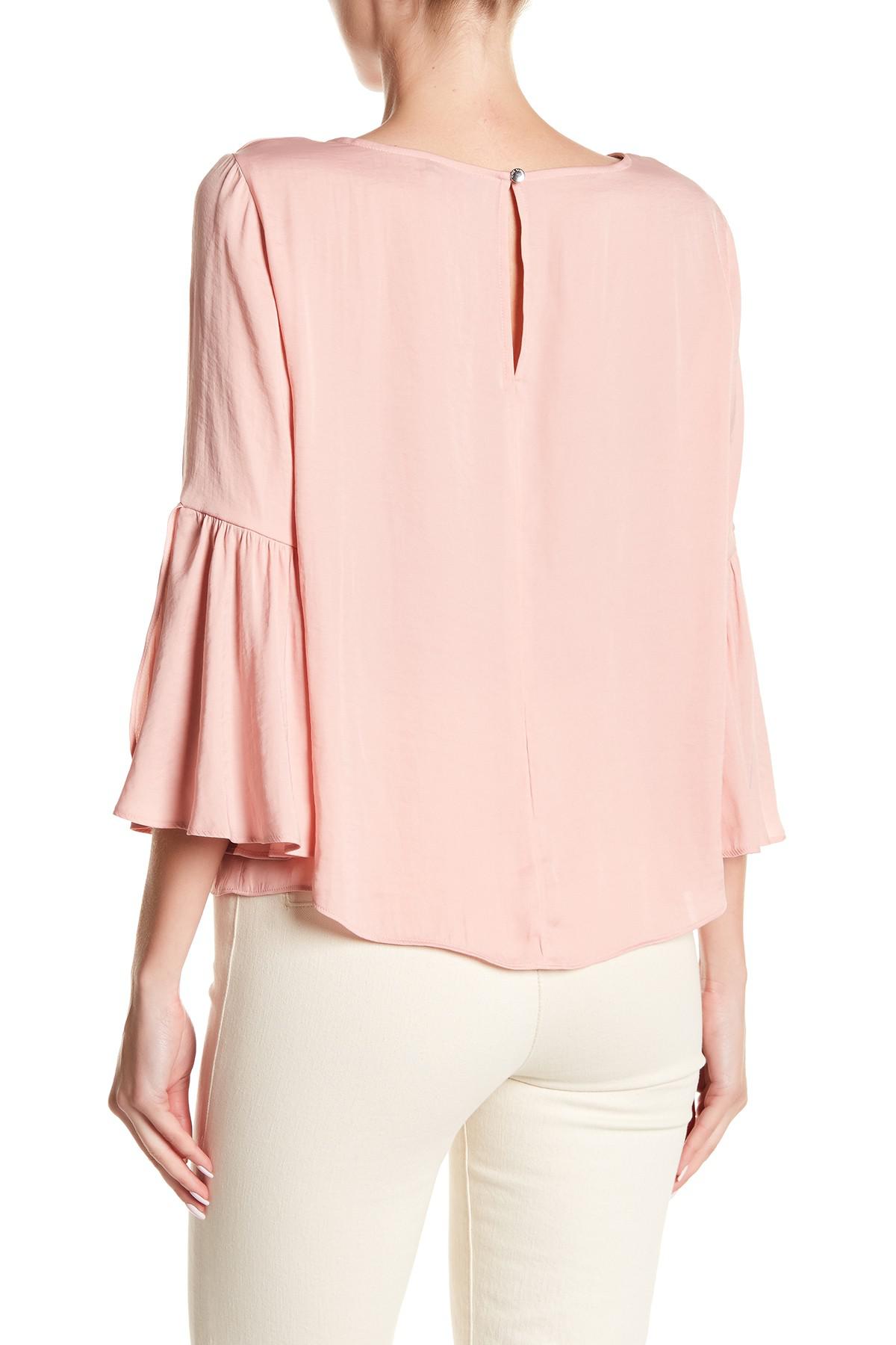 Vince Camuto Hammer Satin Bell Sleeve Blouse in Pink - Lyst