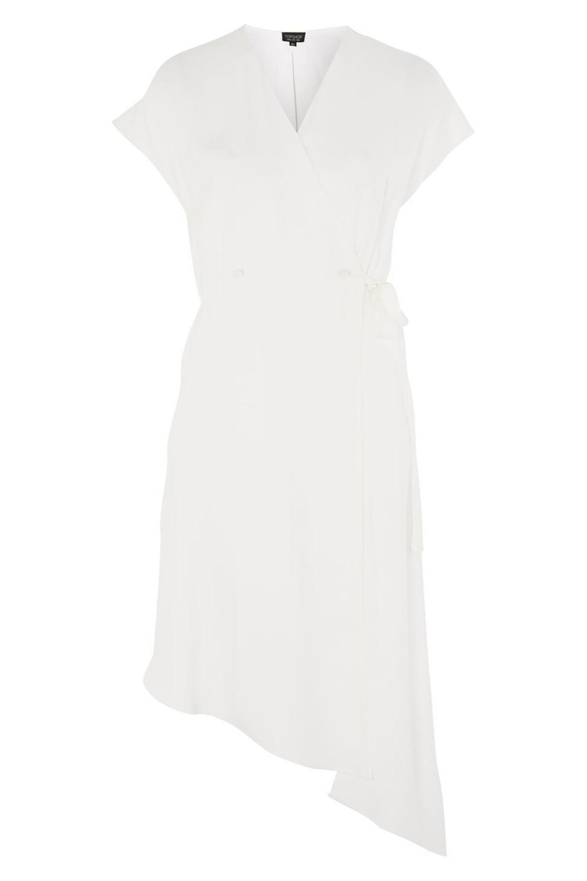 White Asymmetrical Wrap Dress