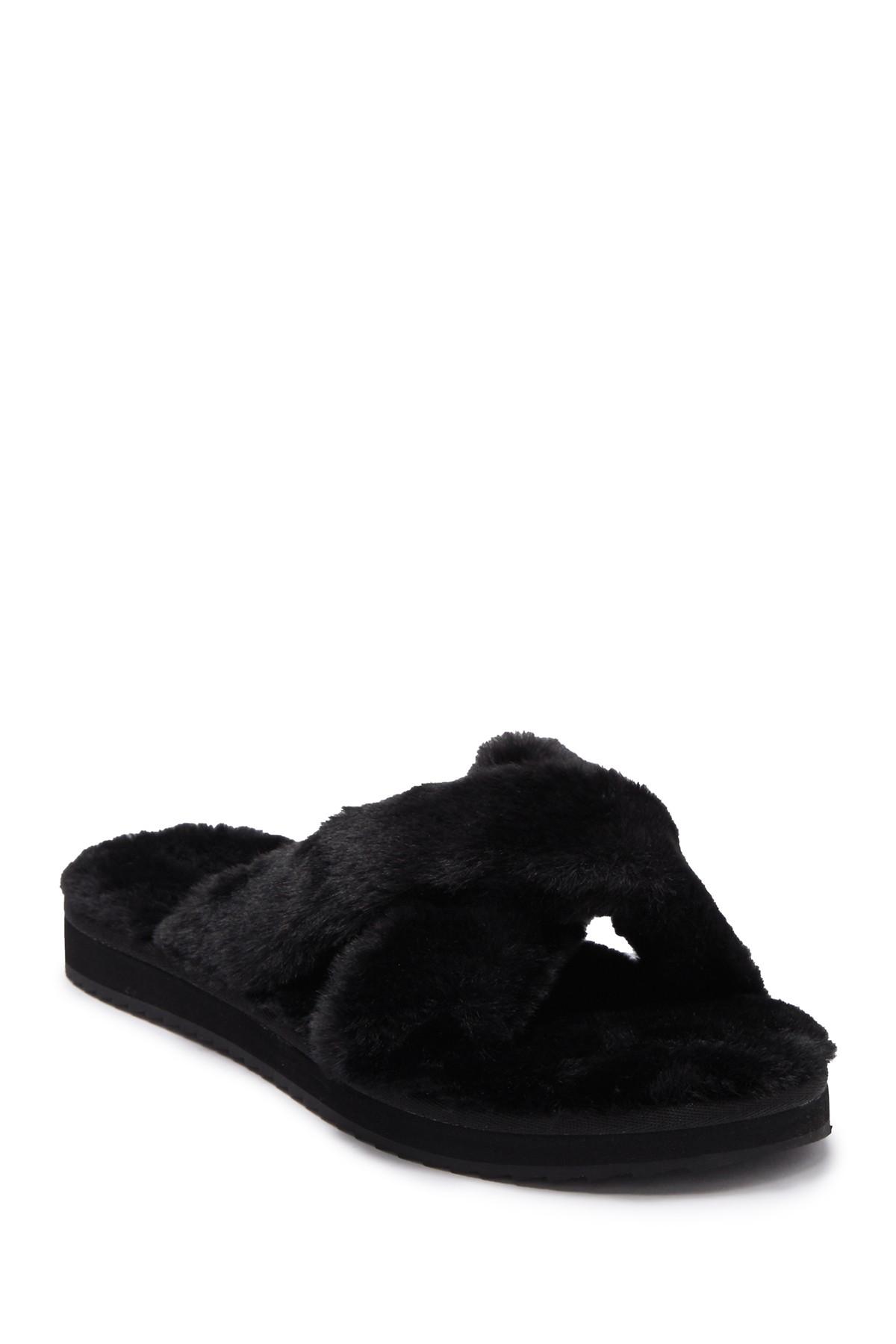 UGG Ballia Faux Fur Slide Slipper in Black - Lyst