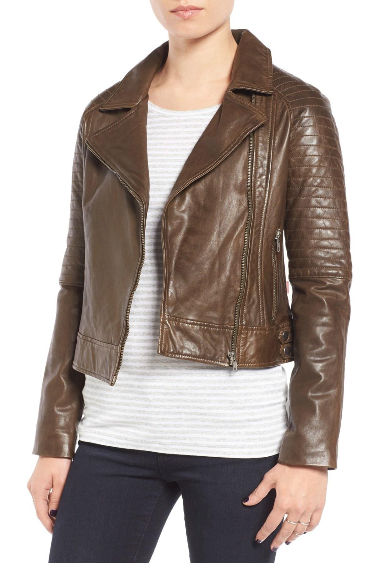 Lyst Bb Dakota Genuine Leather Jacket In Green Gallery