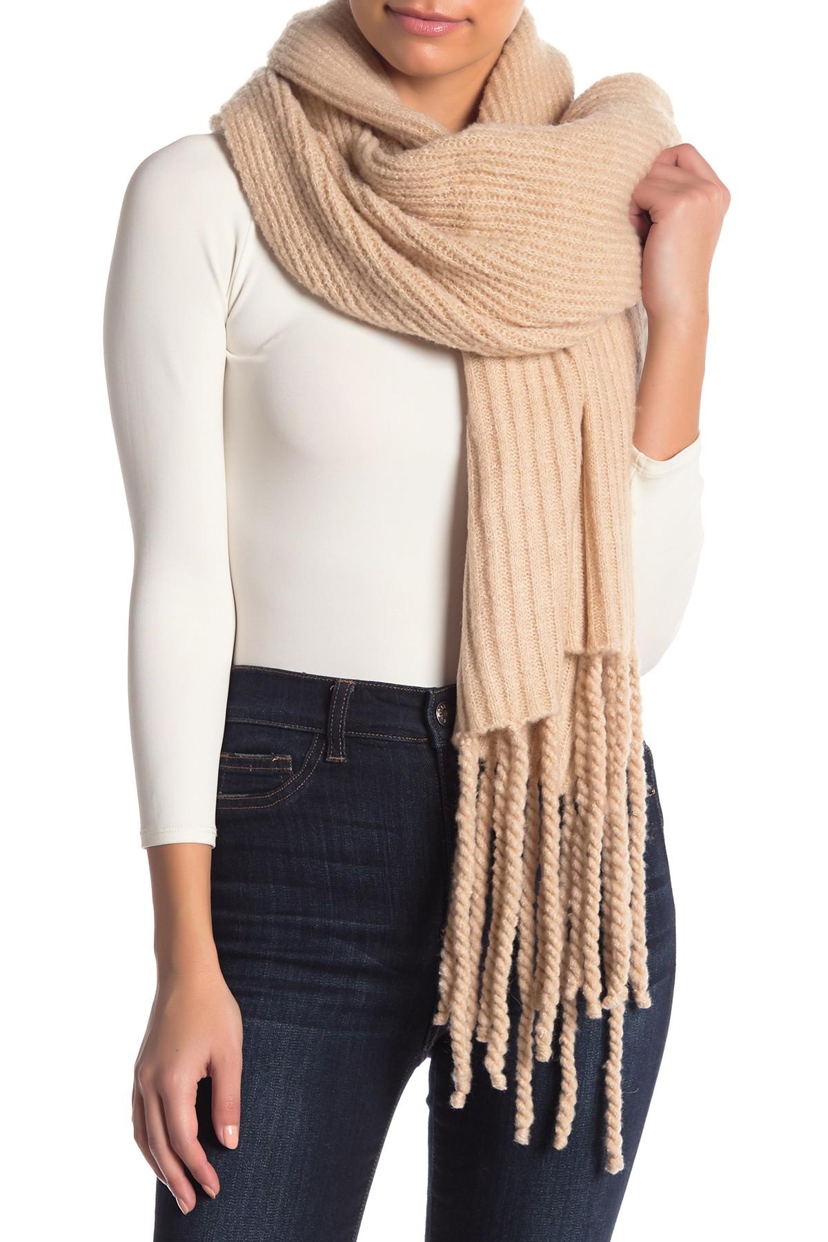 Free People Jaden Rib Knit Blanket Scarf in White - Lyst