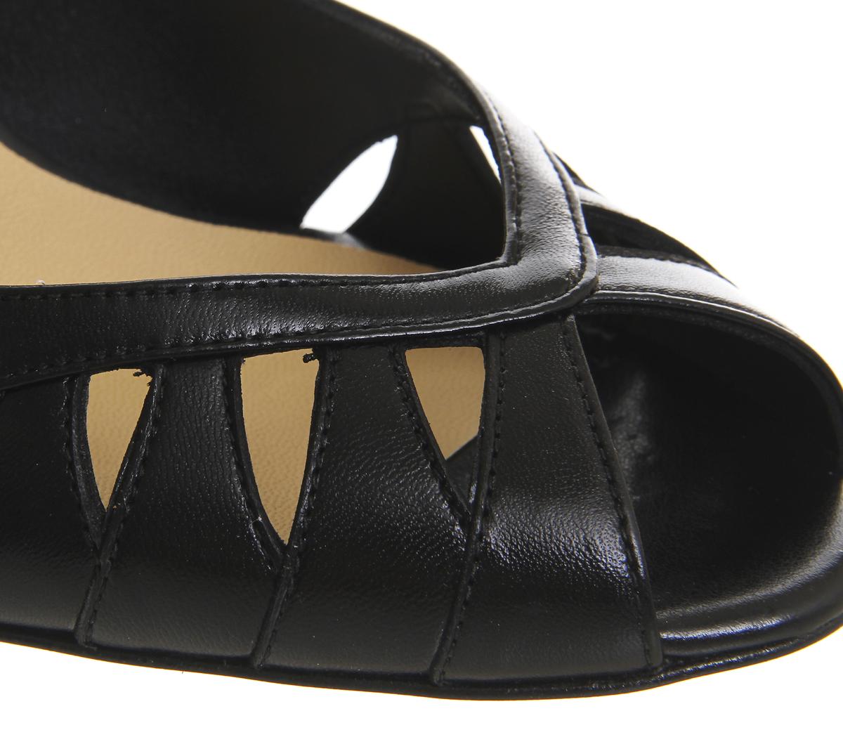 black open toe sling back heels