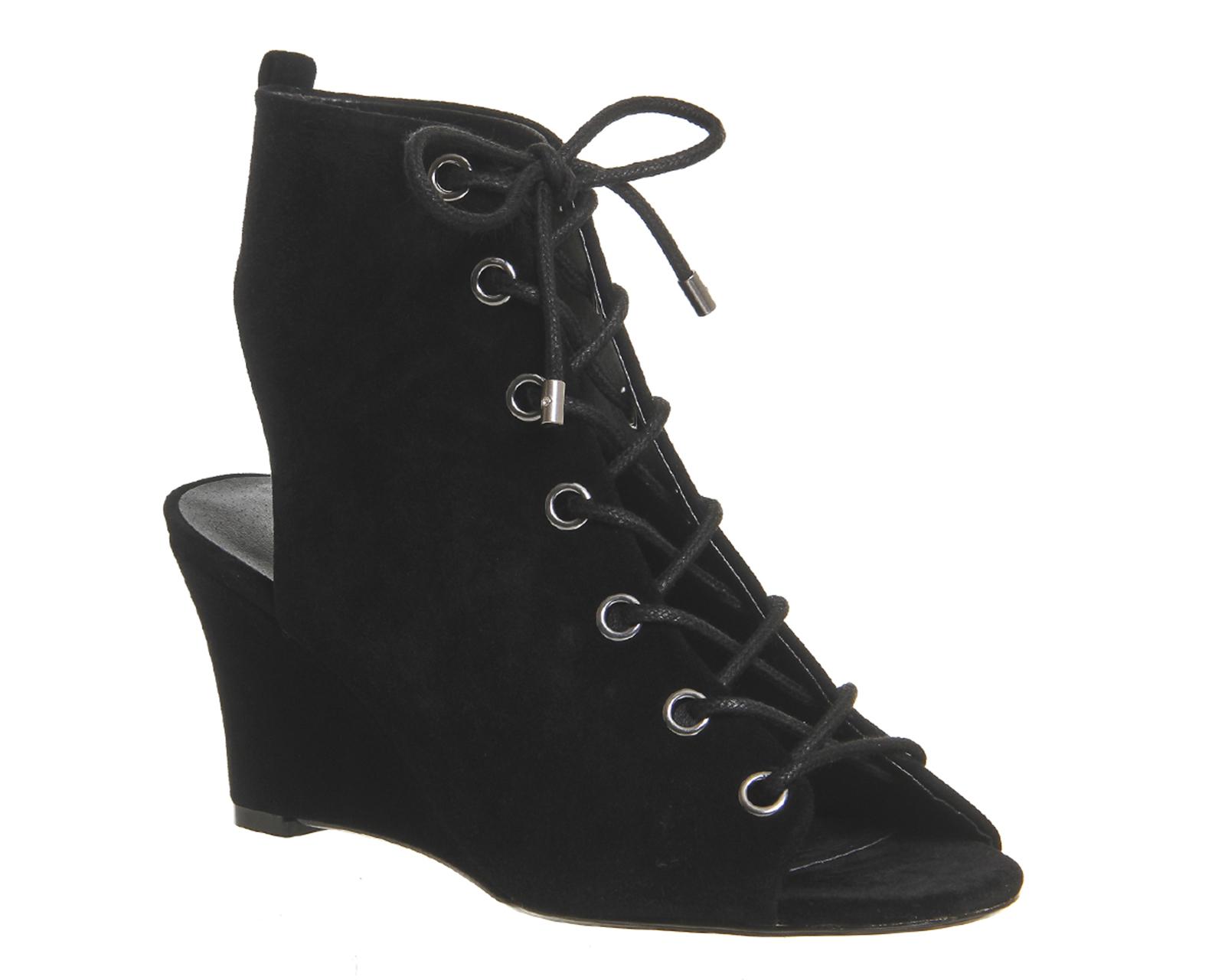 Office Fine Line Lace Up Wedges In Black Lyst Gallery