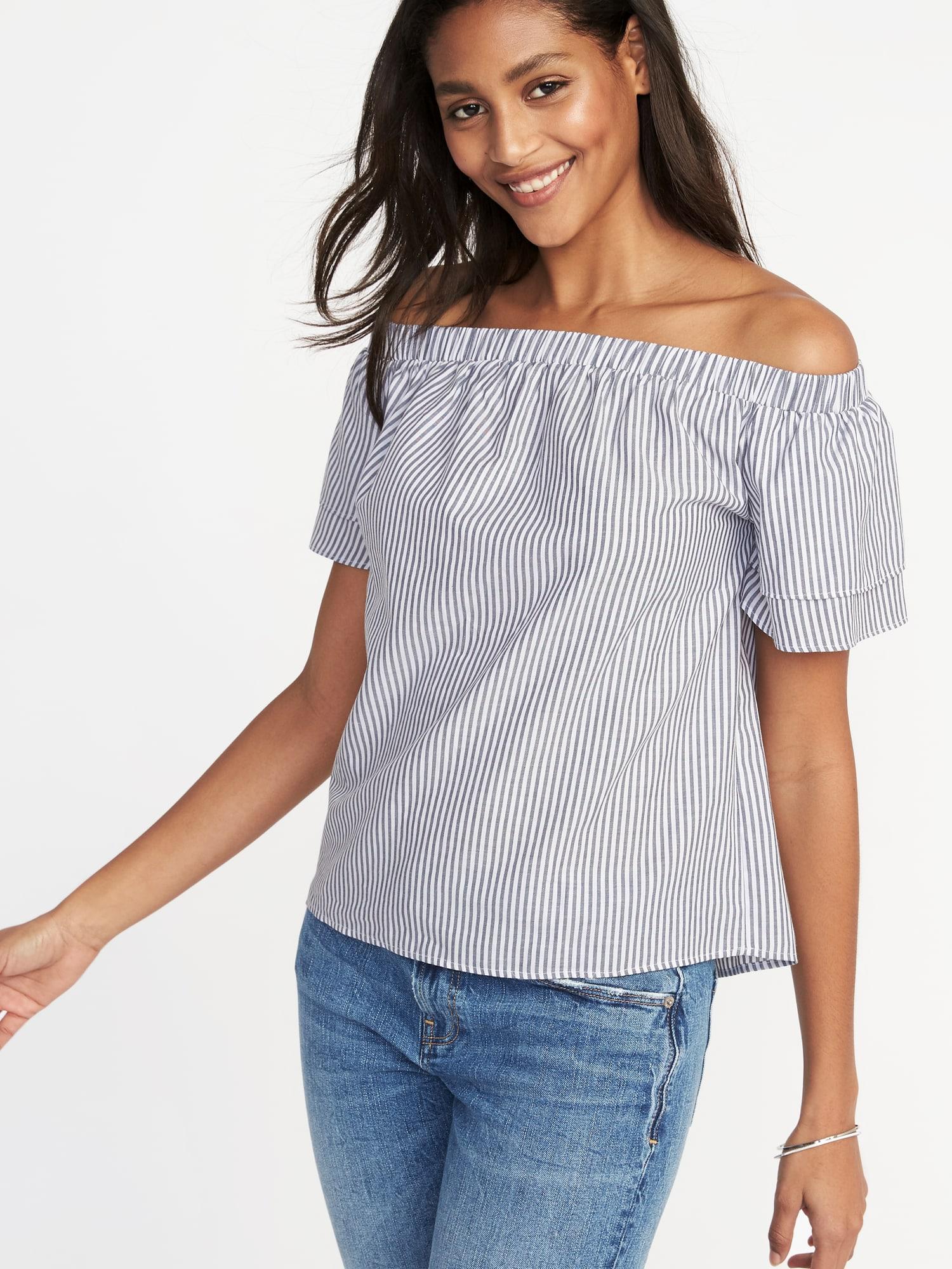 Old Navy Offtheshoulder Tieredruffle Swing Top in Blue Lyst