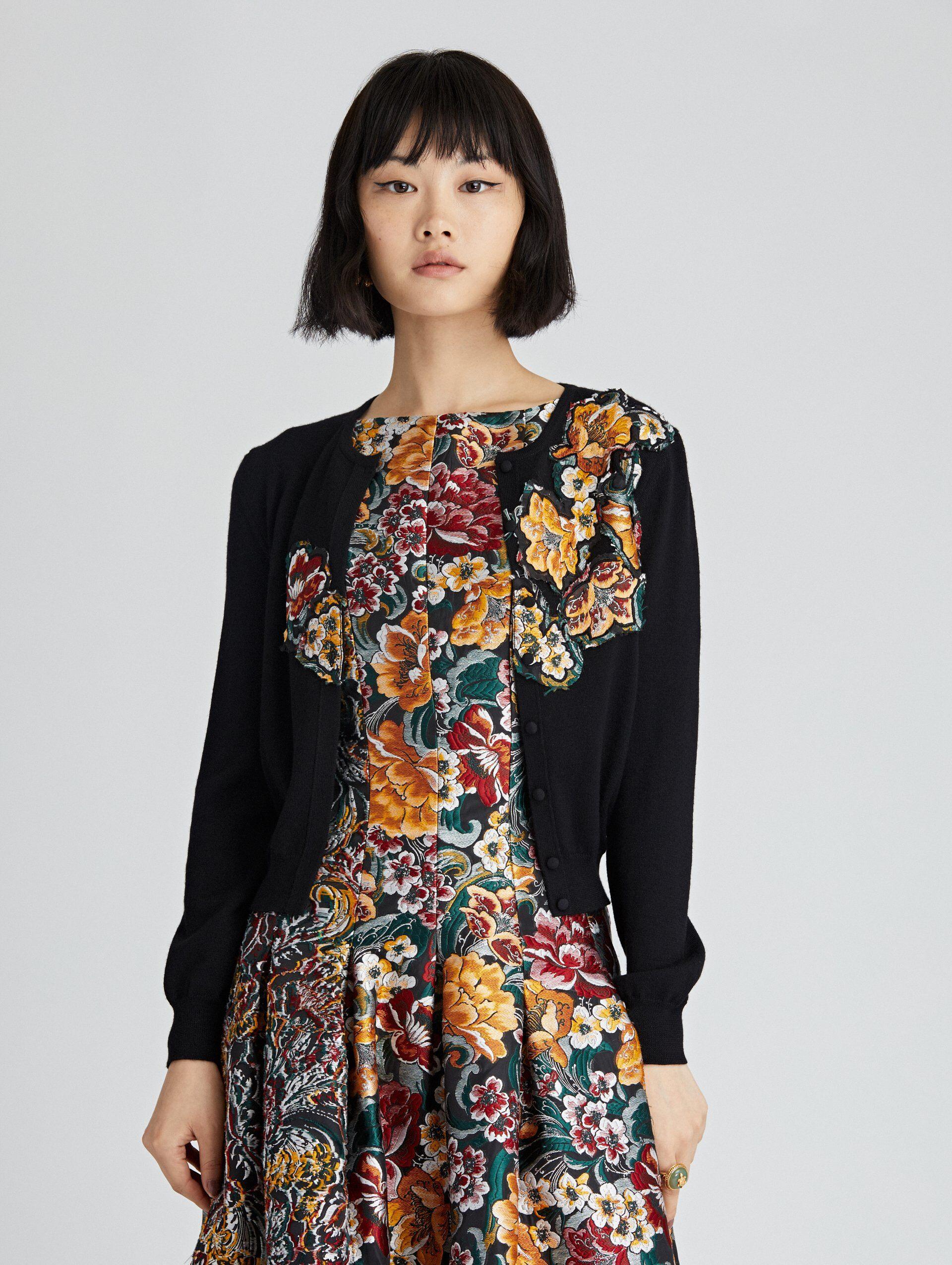 Oscar de la Renta Wool Floral Fil Coupé-embroidered Cardigan in Black ...