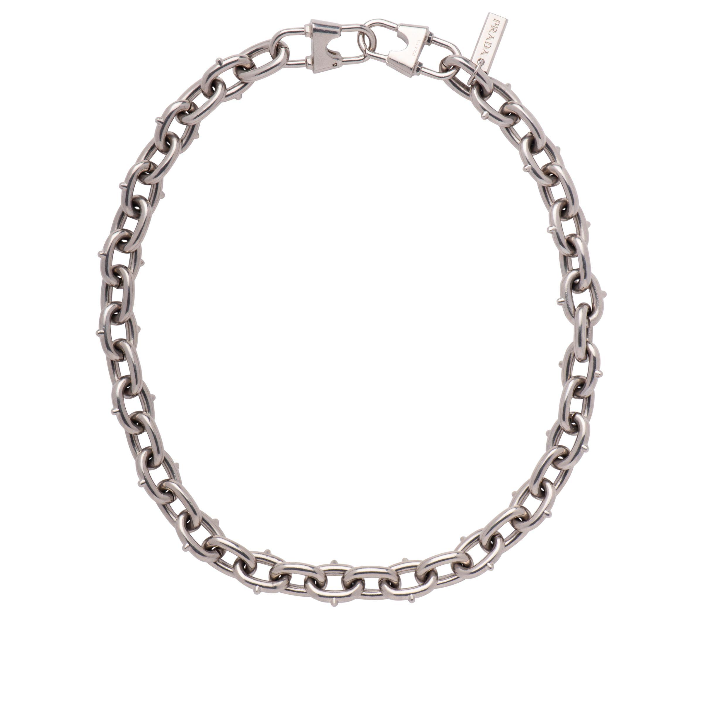 Prada Chain Necklace With Logo in Silver (Metallic) - Lyst