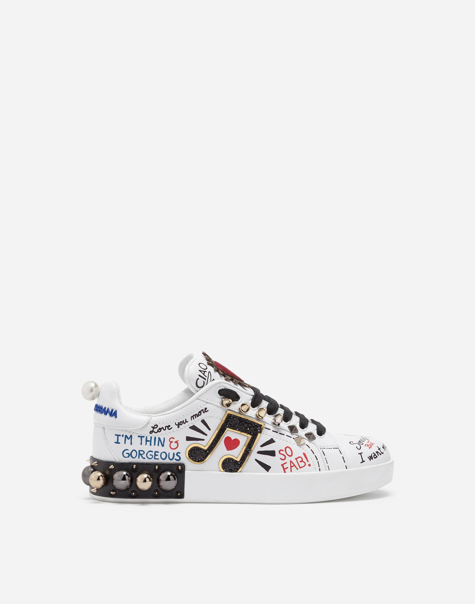 printed calfskin nappa portofino sneakers with patch and embroidery