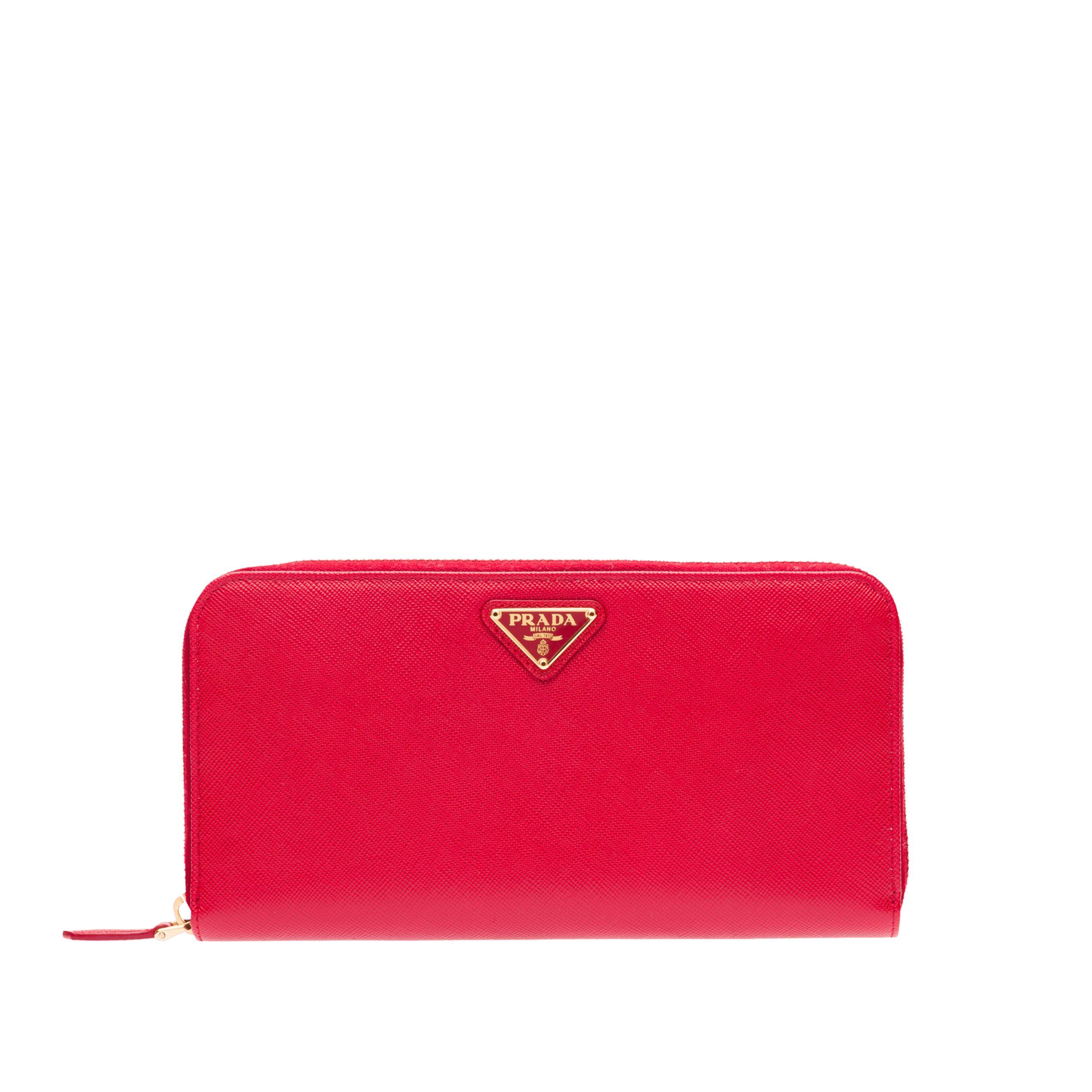Prada Large Saffiano Leather Wallet in Red - Lyst