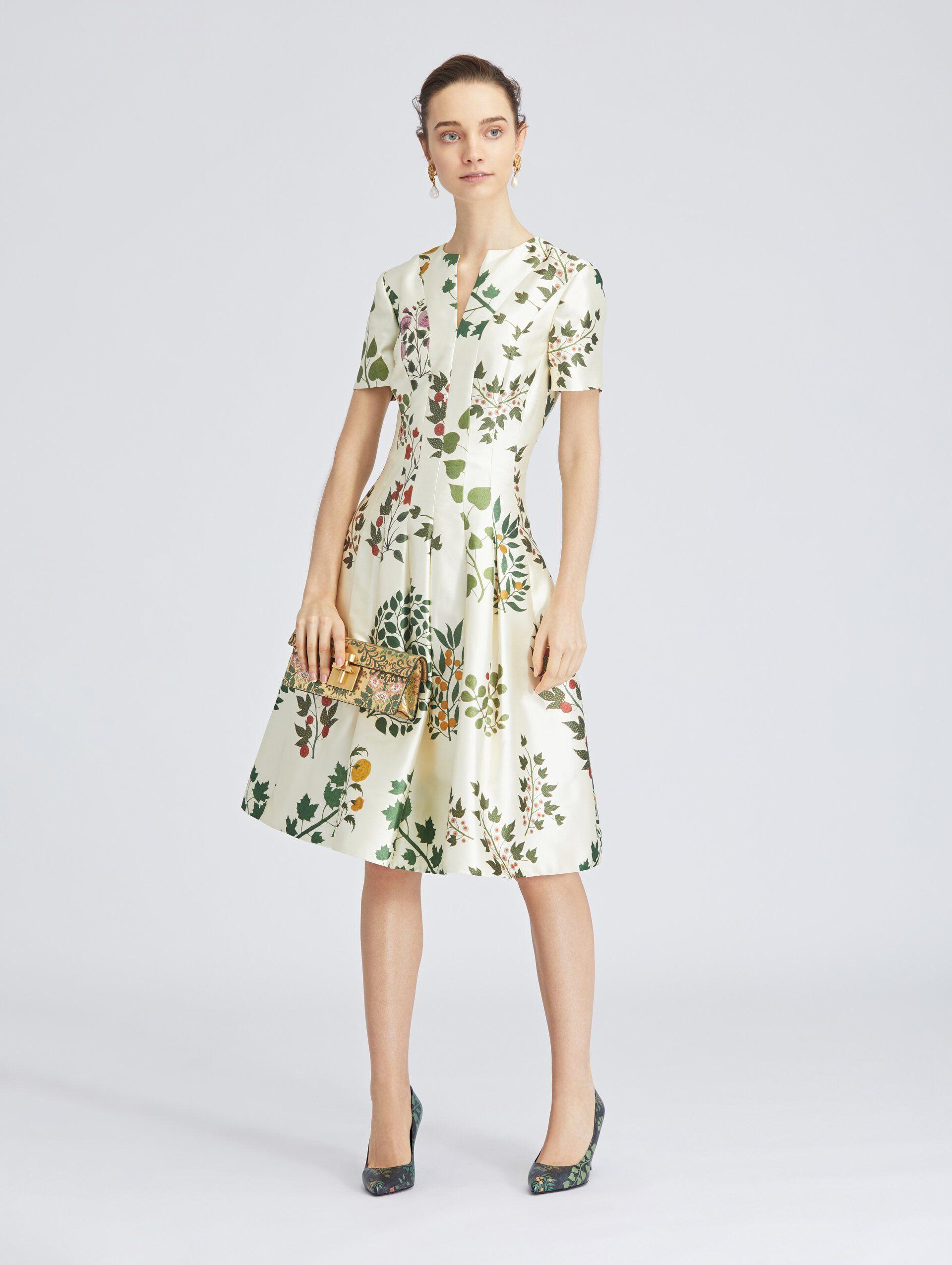 Oscar De La Renta Silk Botanical Branches Mikado Dress Lyst