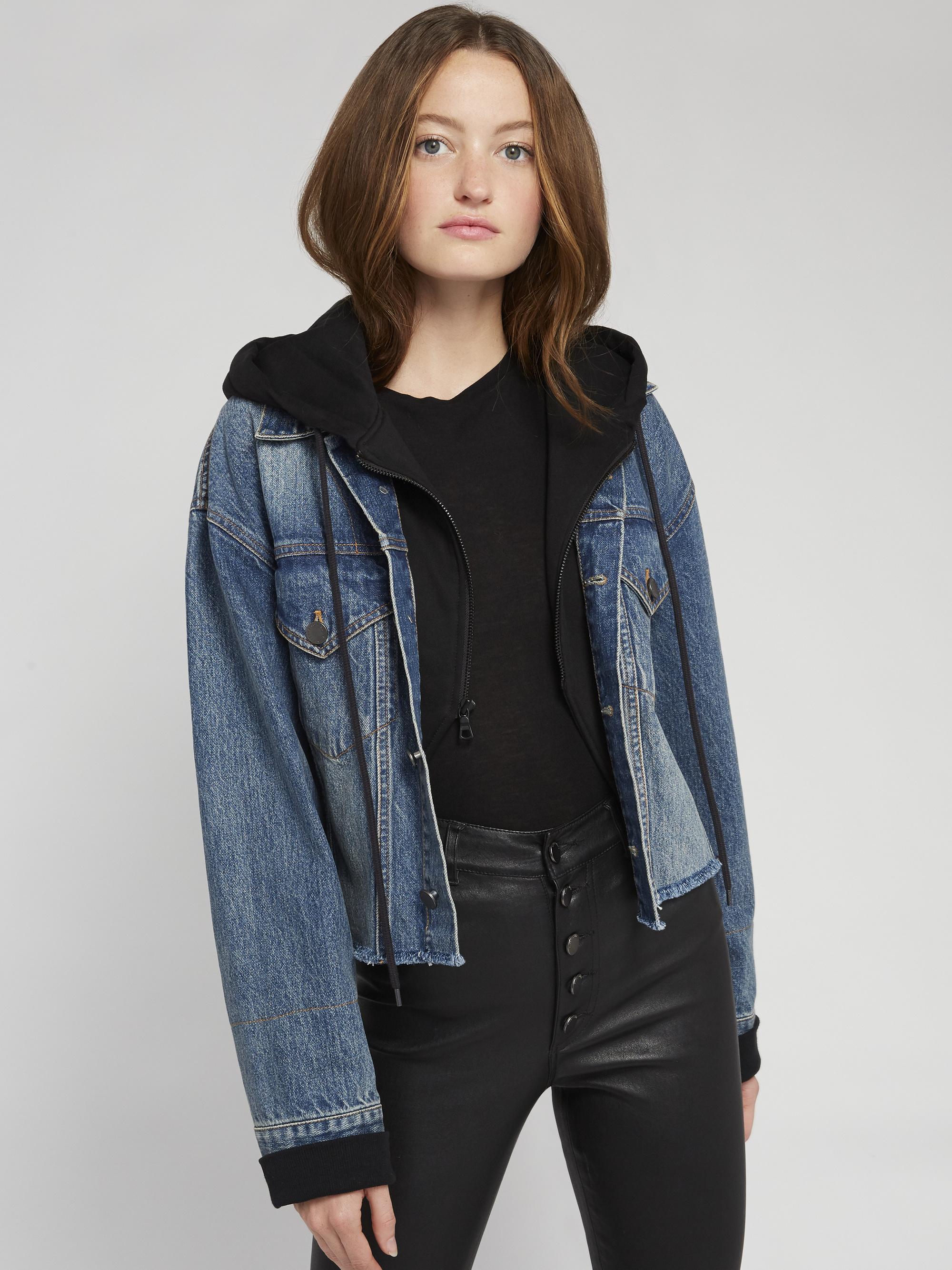 Alice + Olivia Denim Hoodie Jacket in Blue - Lyst