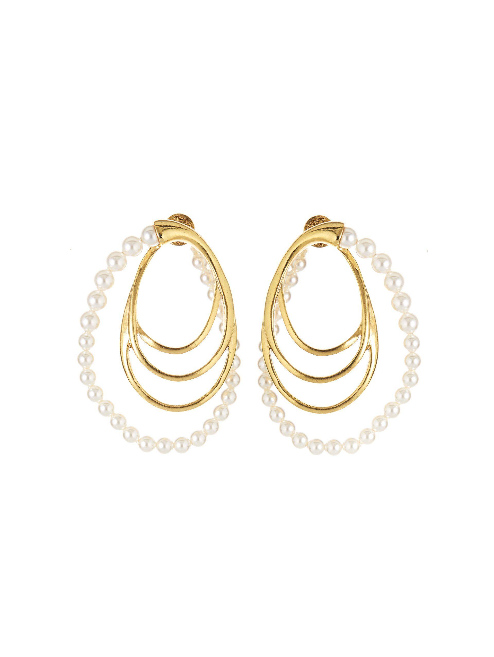 Lyst - Oscar de la Renta Multi Hoop Pearl Earrings in Metallic