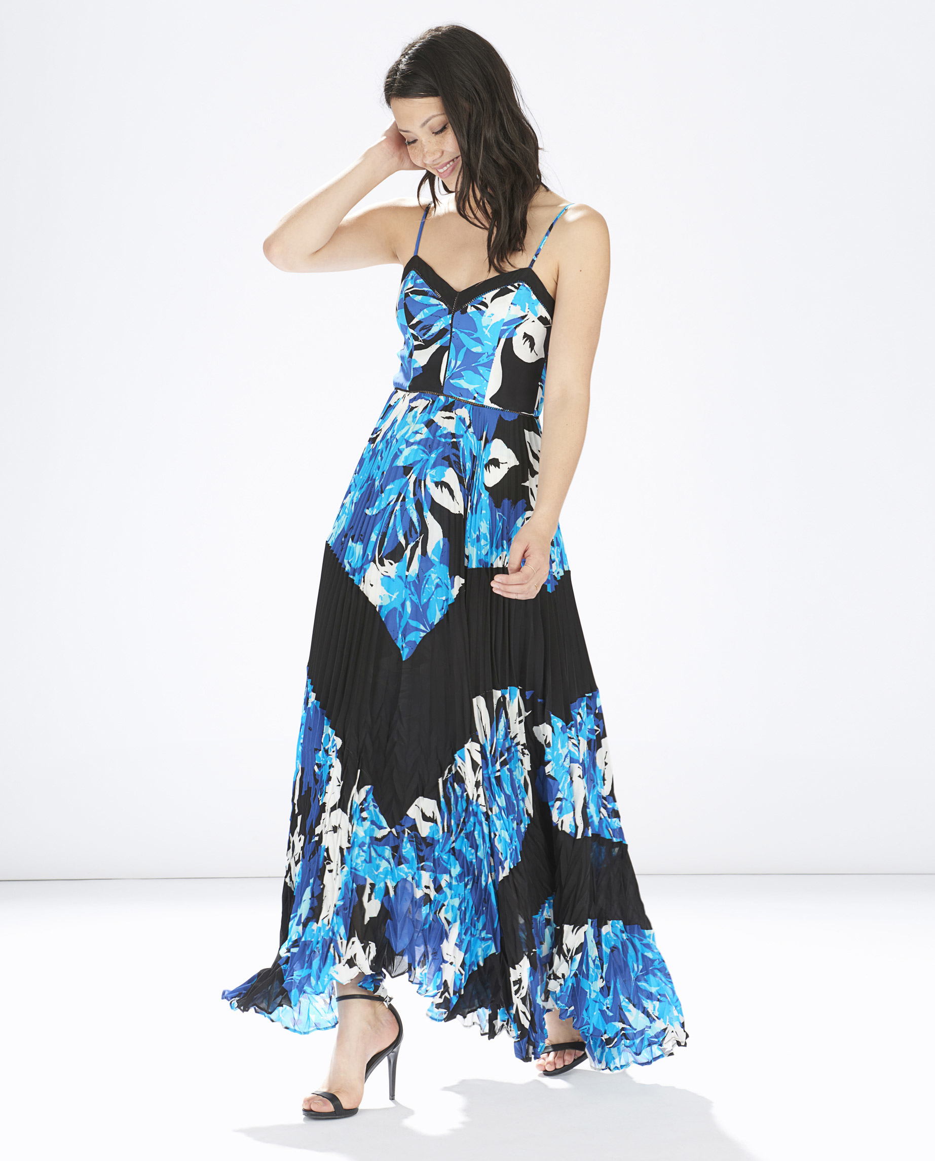 Parker Skye Combo Silk Maxi Dress in Blue | Lyst