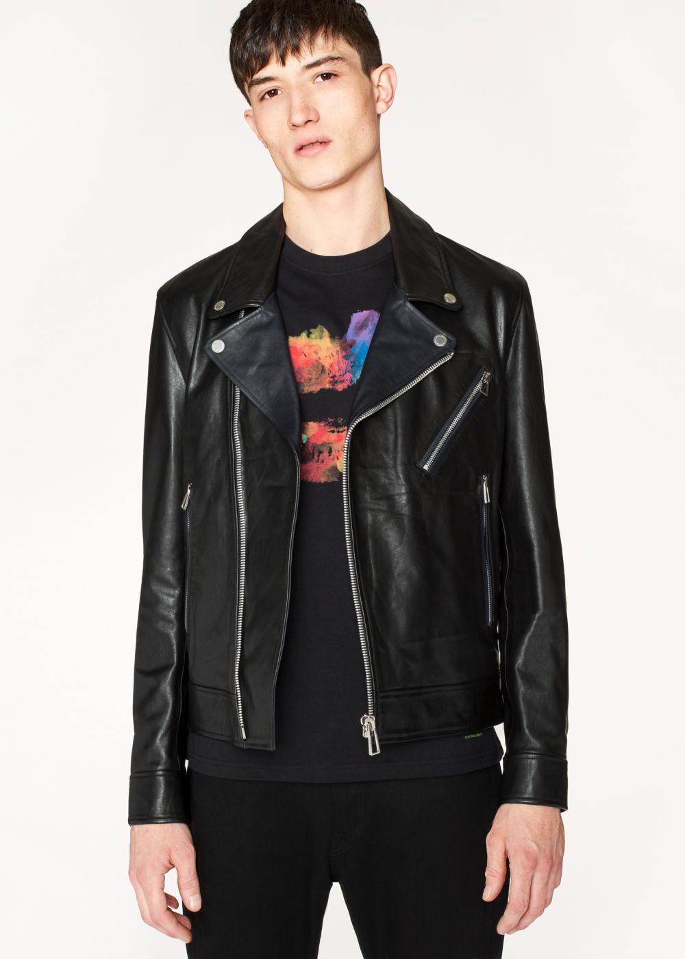 Lyst - Paul Smith Men's Black Leather Asymmetric-zip Biker Jacket in ...