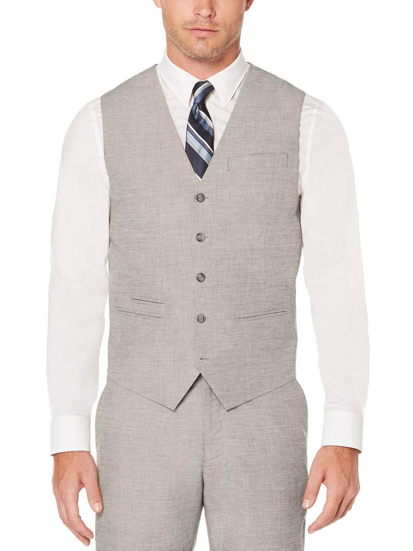 Perry Ellis Slim Fit Heather Linen Suit Vest In Gray For Men Lyst