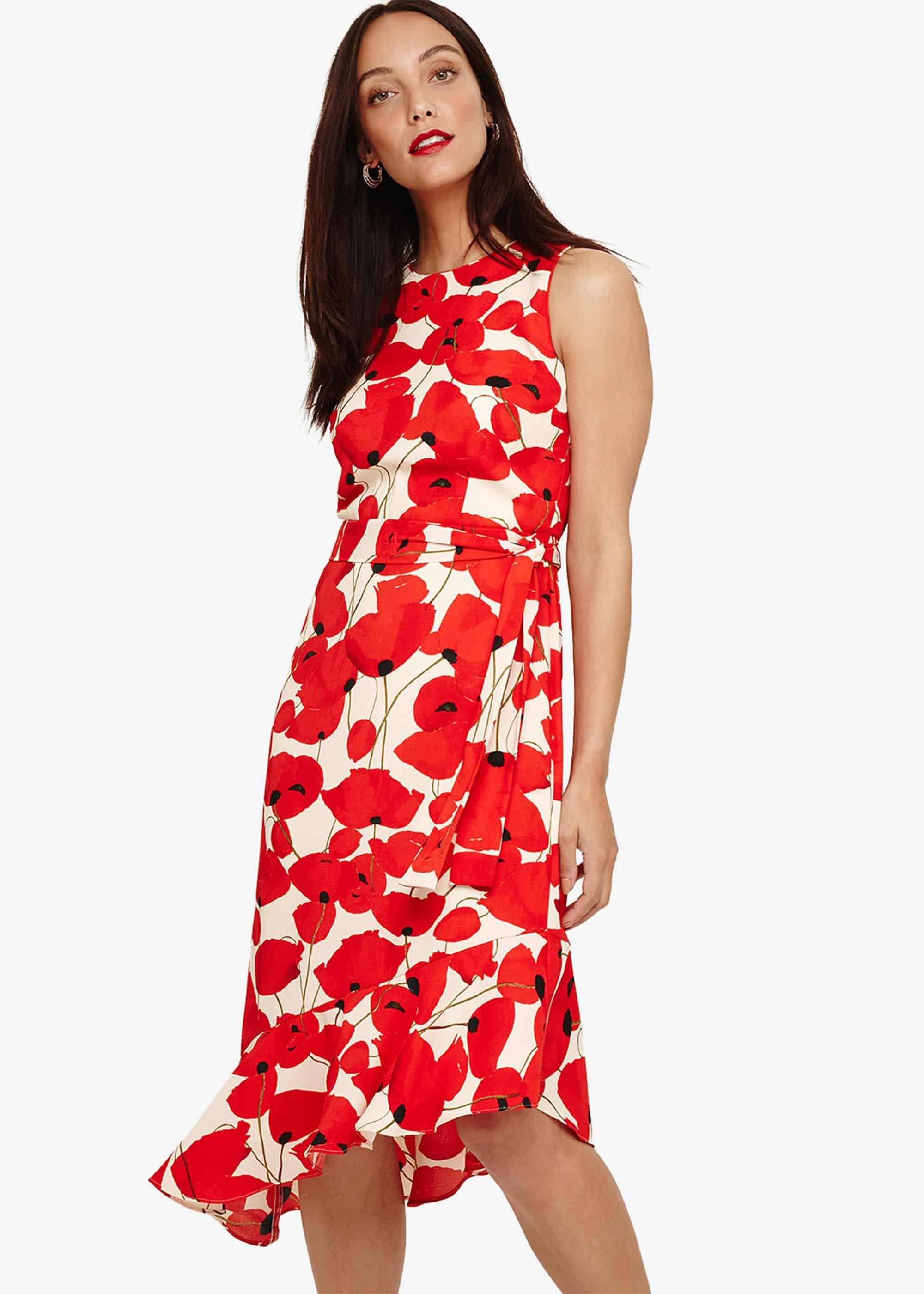 Phase Eight Dorothy Poppy Frill Dress in Red - Lyst