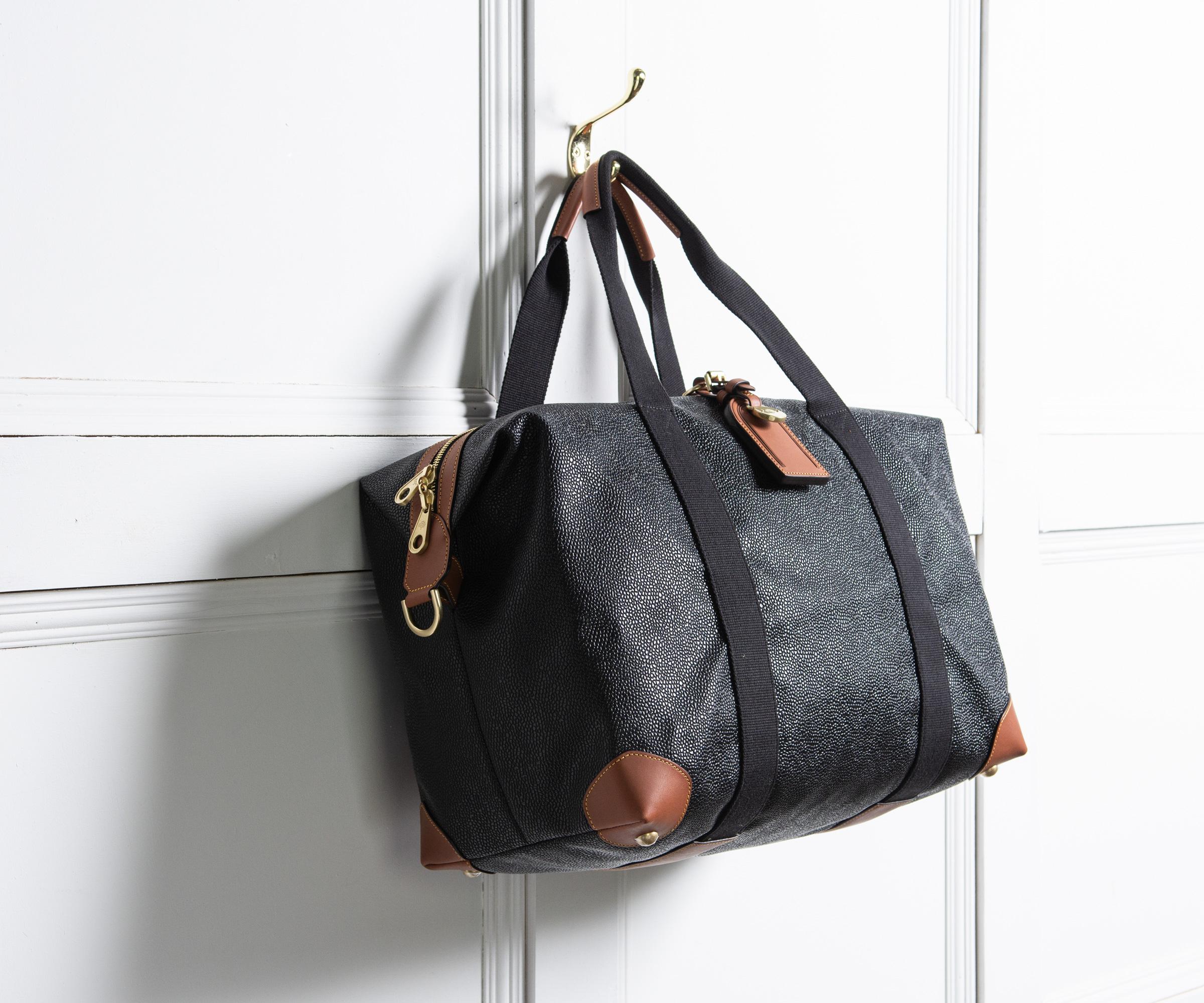 Mulberry Small Clipper Scotchgrain Weekend Bag Black Cognac In Gallery