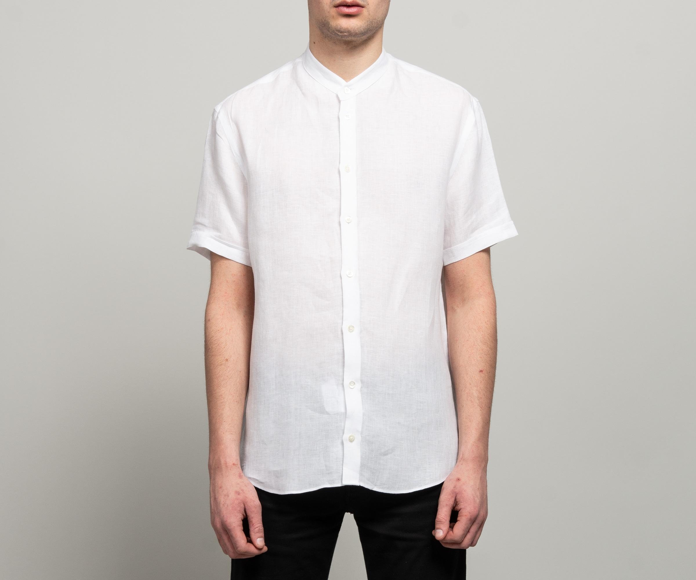 Emporio Armani Short Sleeve Nero Collar Linen Shirt White in White for ...