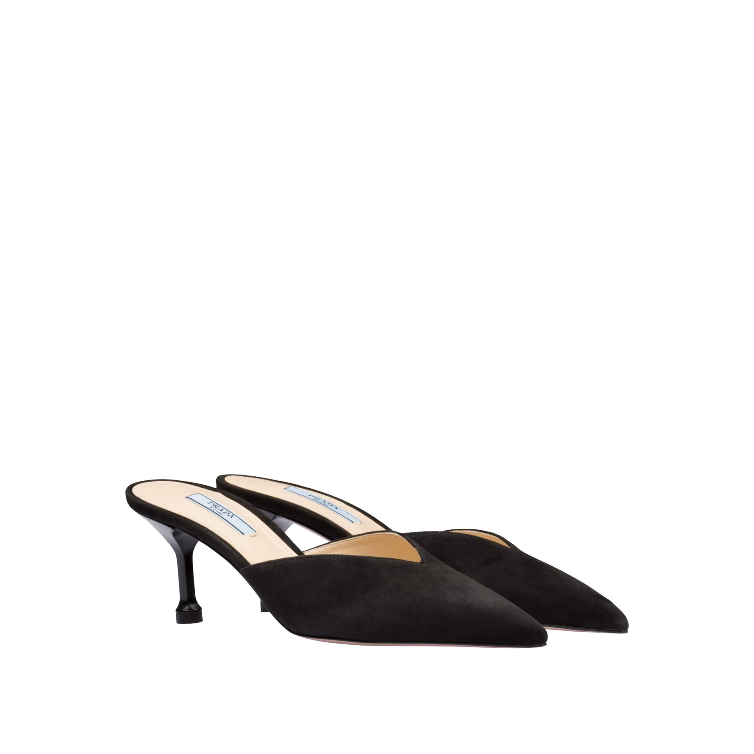 Prada Suede Mules in Black - Lyst