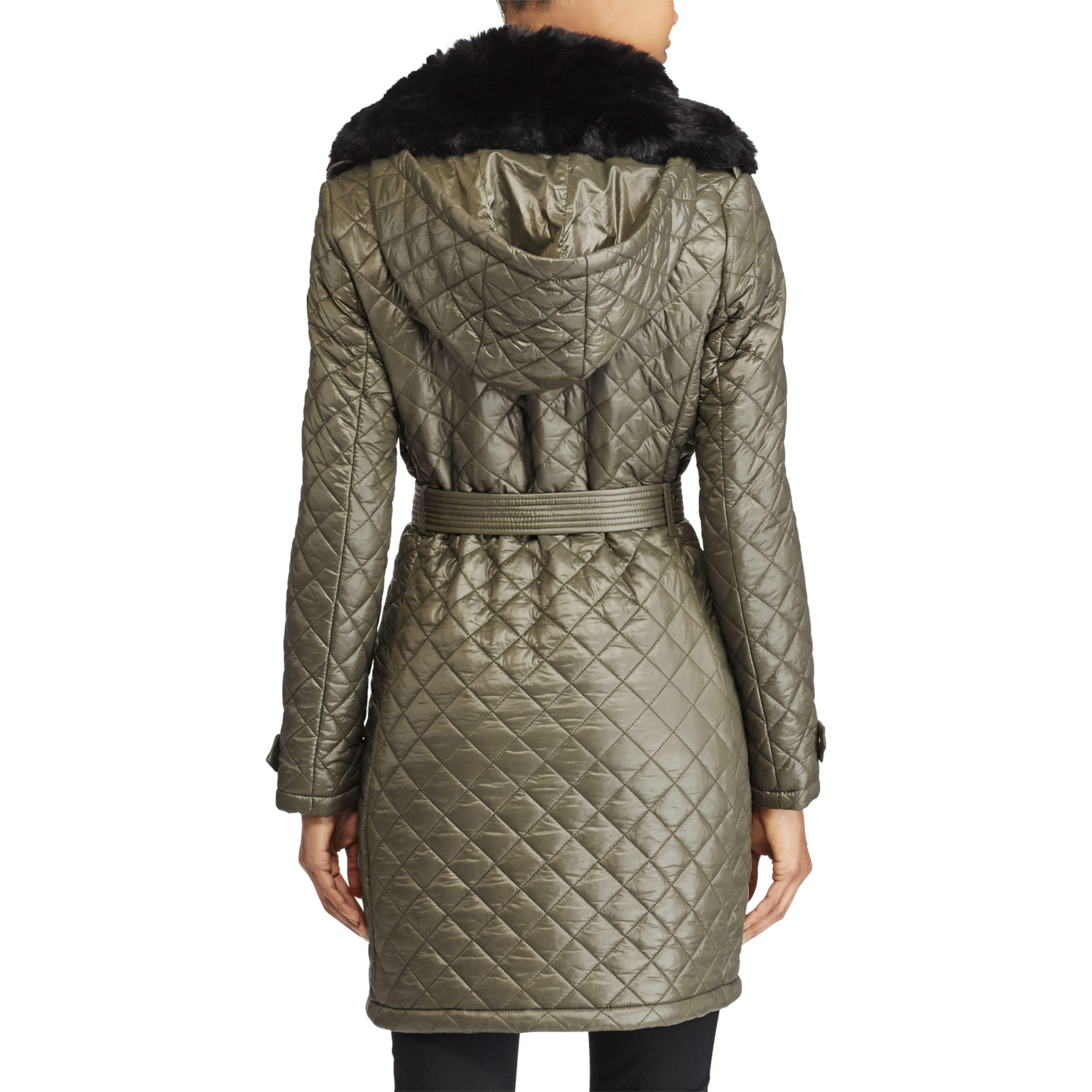 Lyst Ralph Lauren Faux Fur Trim Quilted Jacket In Green Gallery