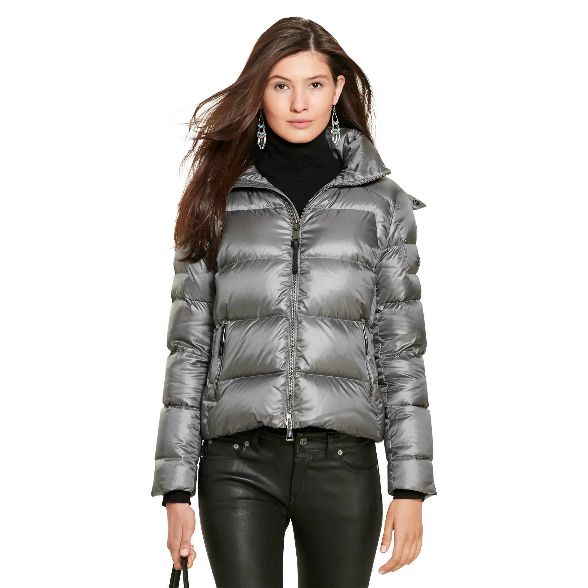 Polo Ralph Lauren Synthetic Hooded Down Jacket in Gray - Lyst