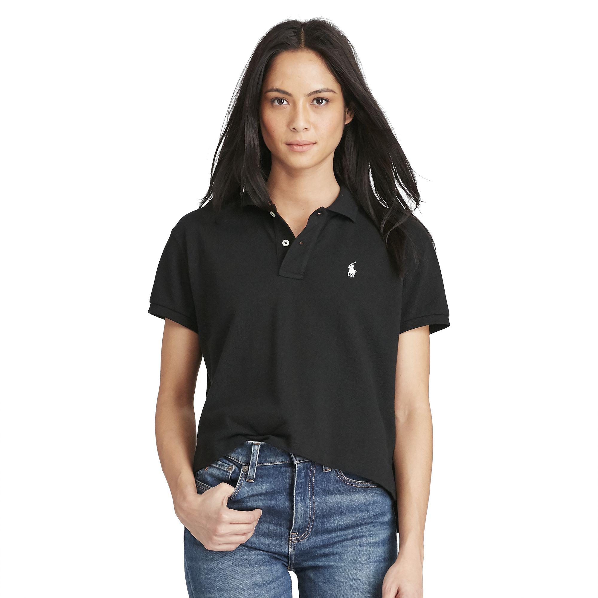 Polo Ralph Lauren Cropped Cotton Mesh Polo in Black - Lyst