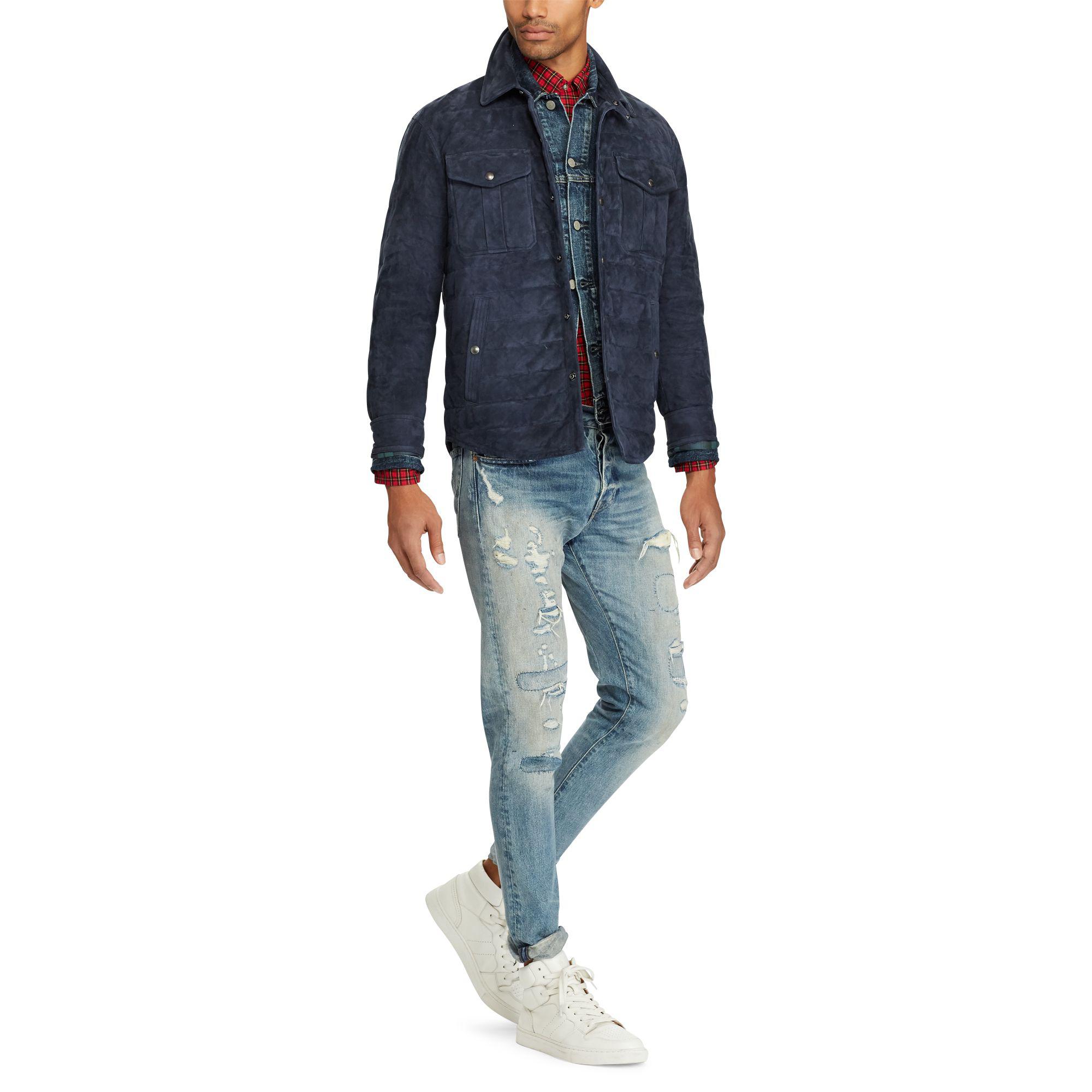 Polo Ralph Lauren - Blue Quilted Suede Down Jacket for Men - Lyst. View fullscreen
