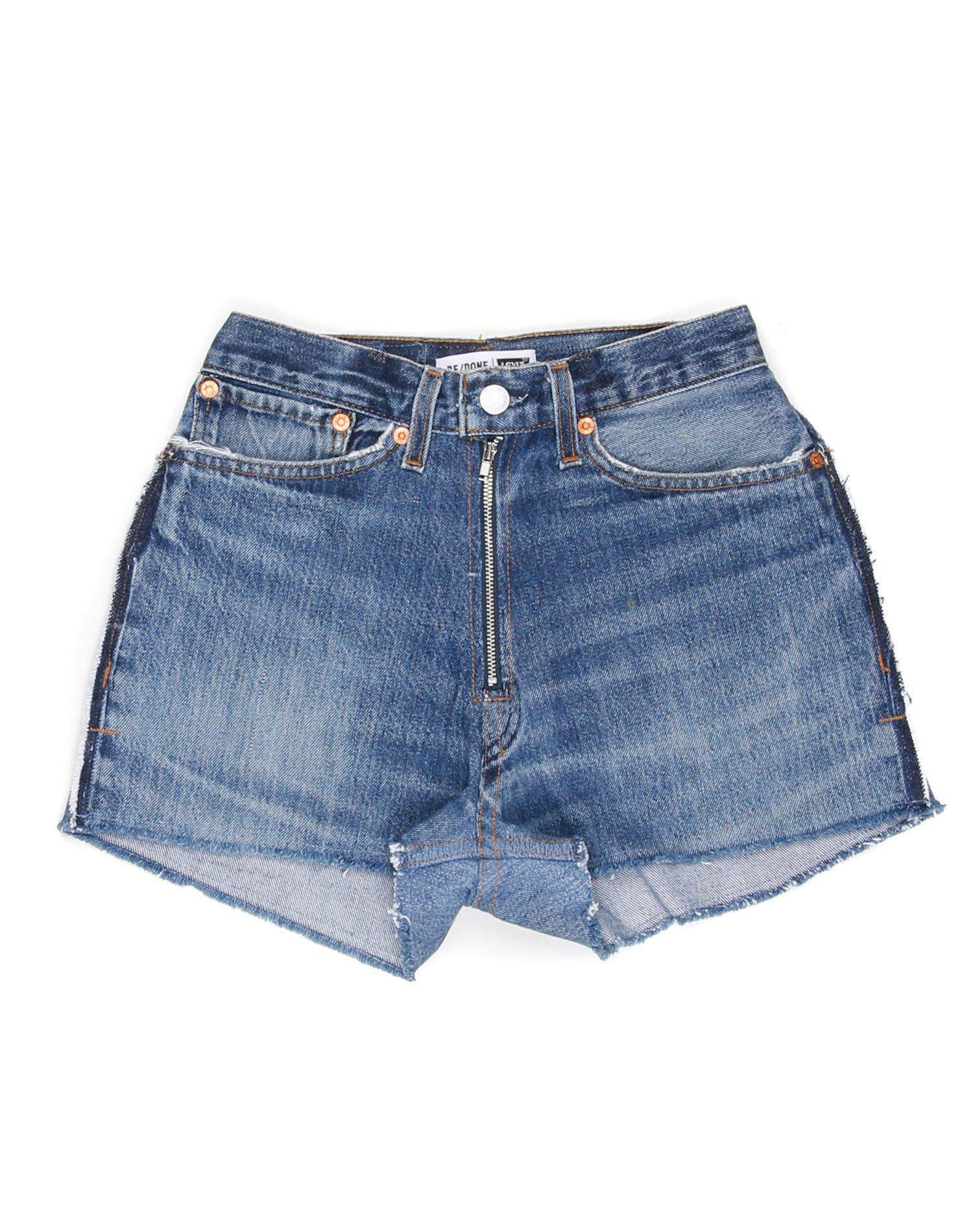 Lyst - Re/Done High Rise Zipper Short in Blue