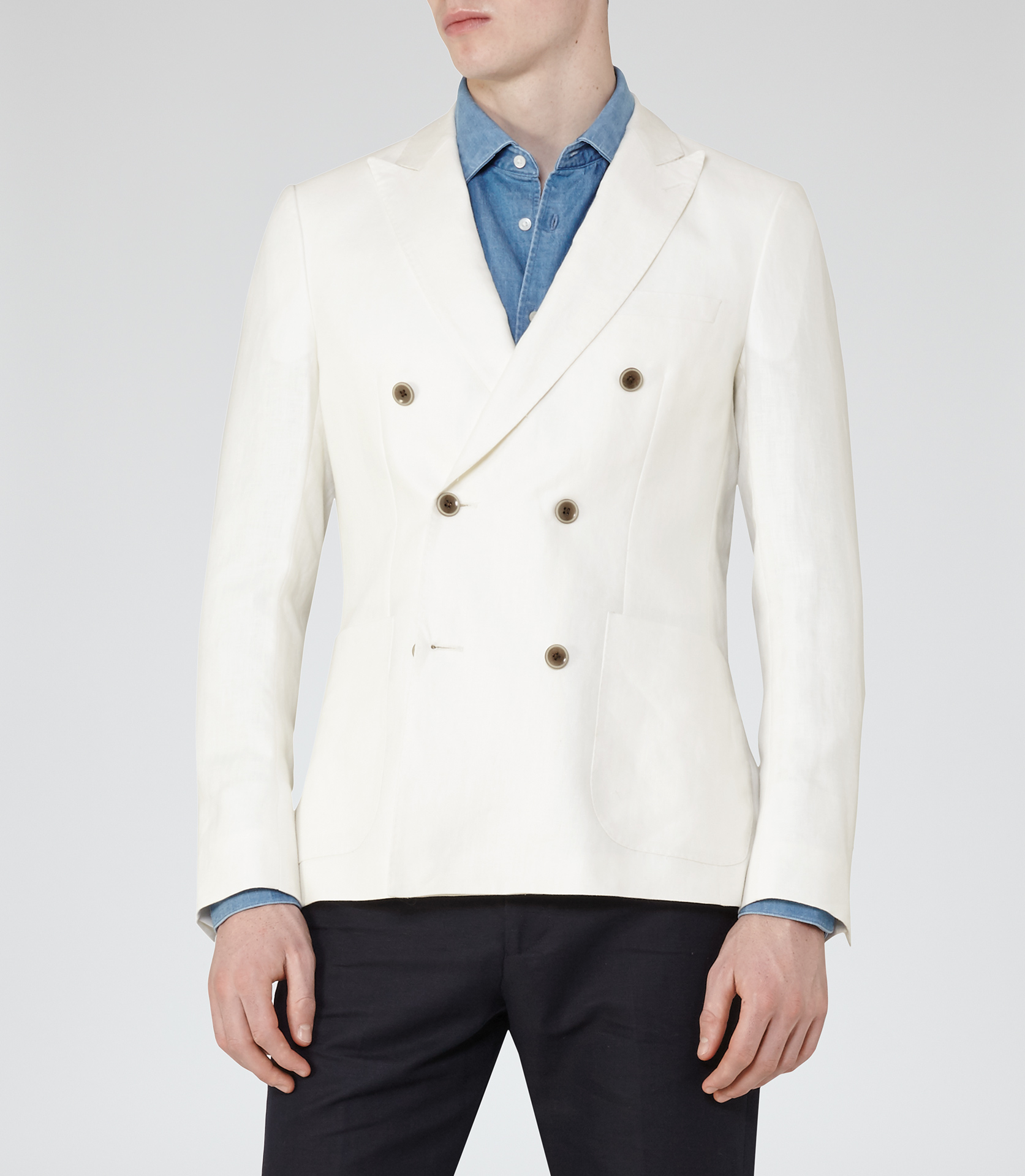 Lyst Reiss Pope B Linen Double breasted Blazer  in White  