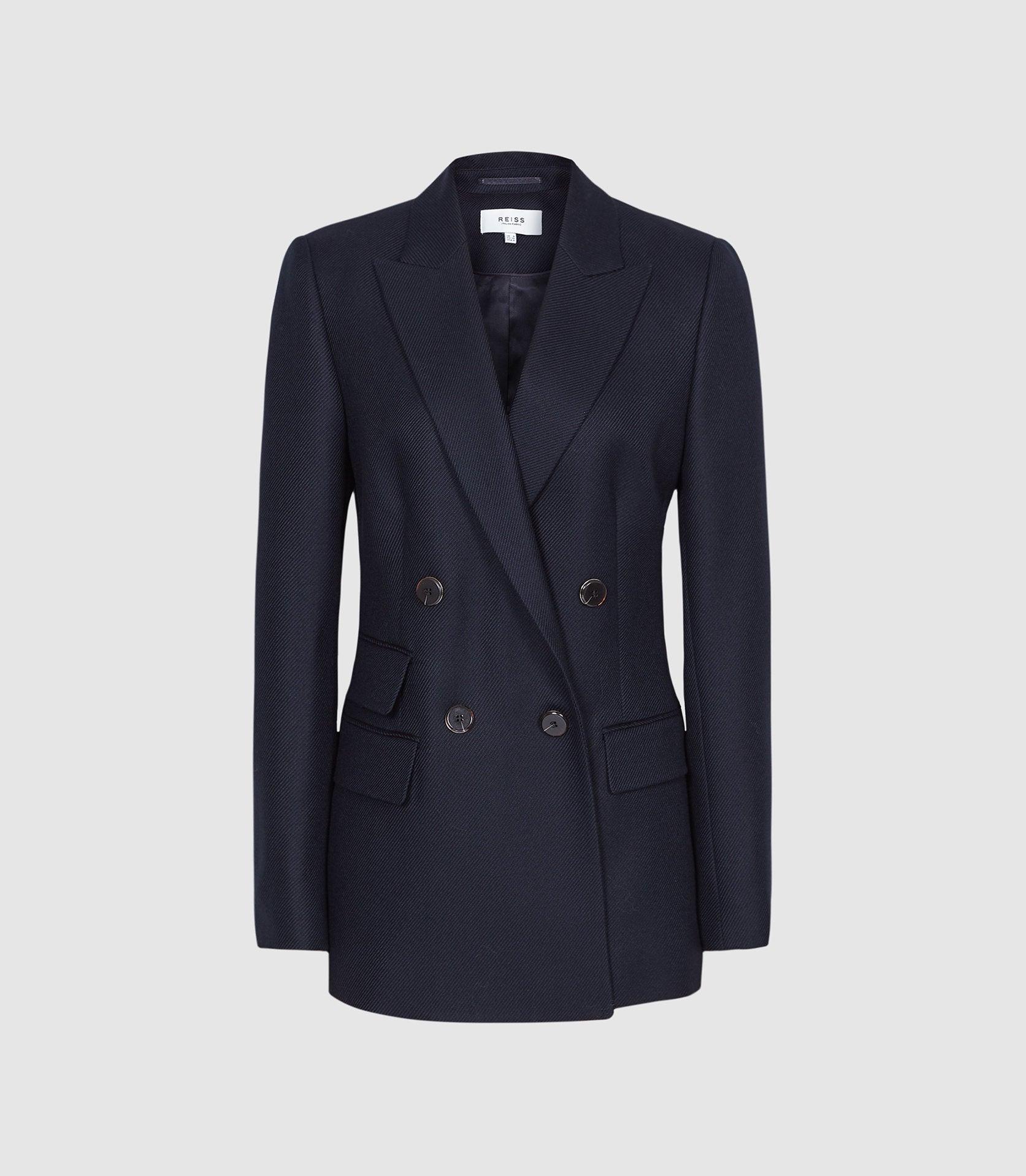 Reiss Wool Blend Double Breasted Blazer in Blue Lyst