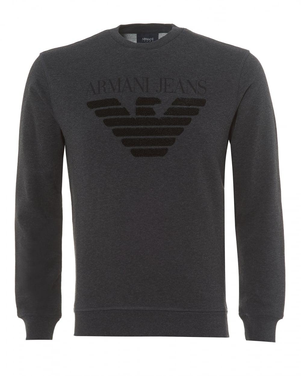 Lyst - Armani Jeans Dark Grey Sweatshirt, Regular Fit Felpa Logo ...