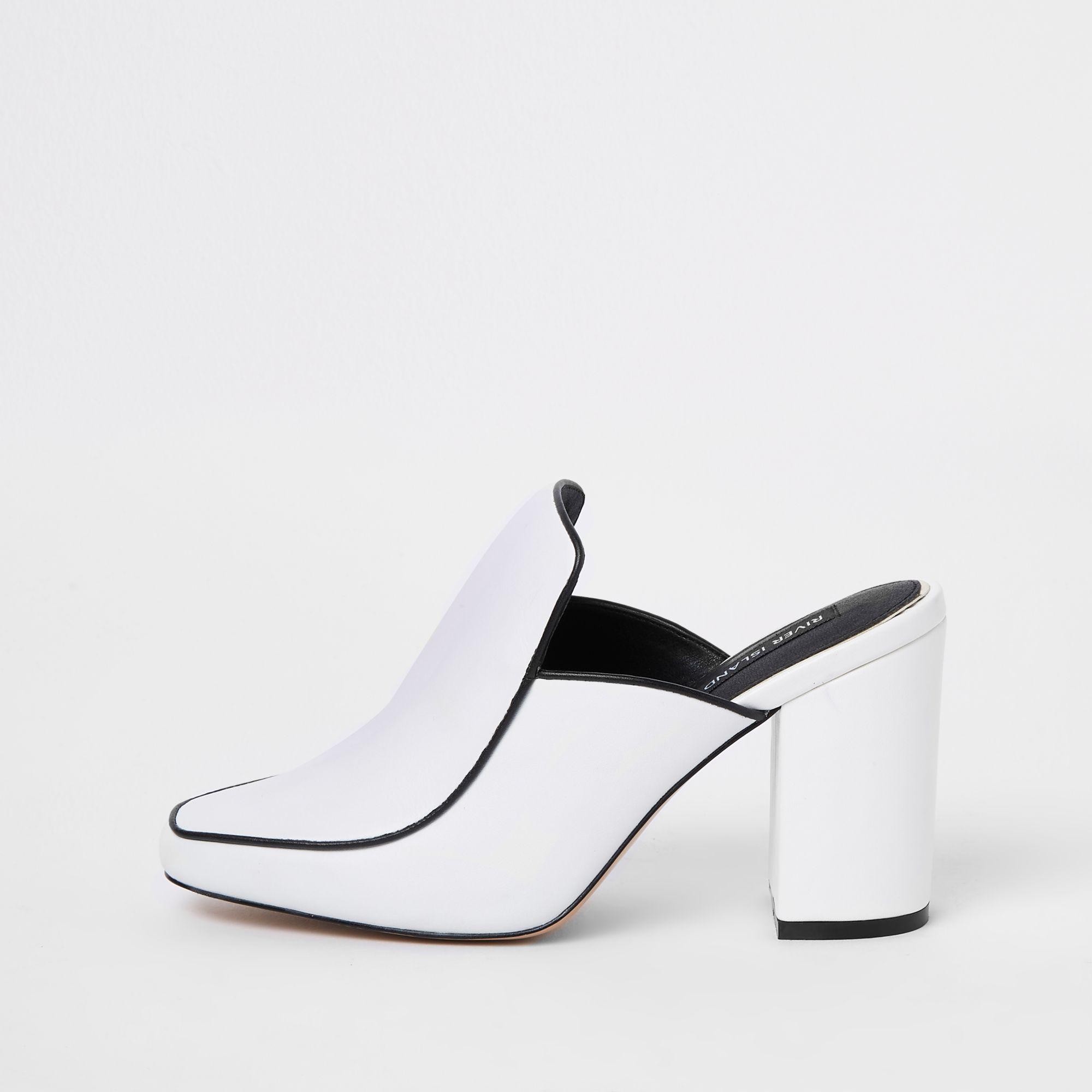 River Island White Leather Closed Toe Mules - Lyst