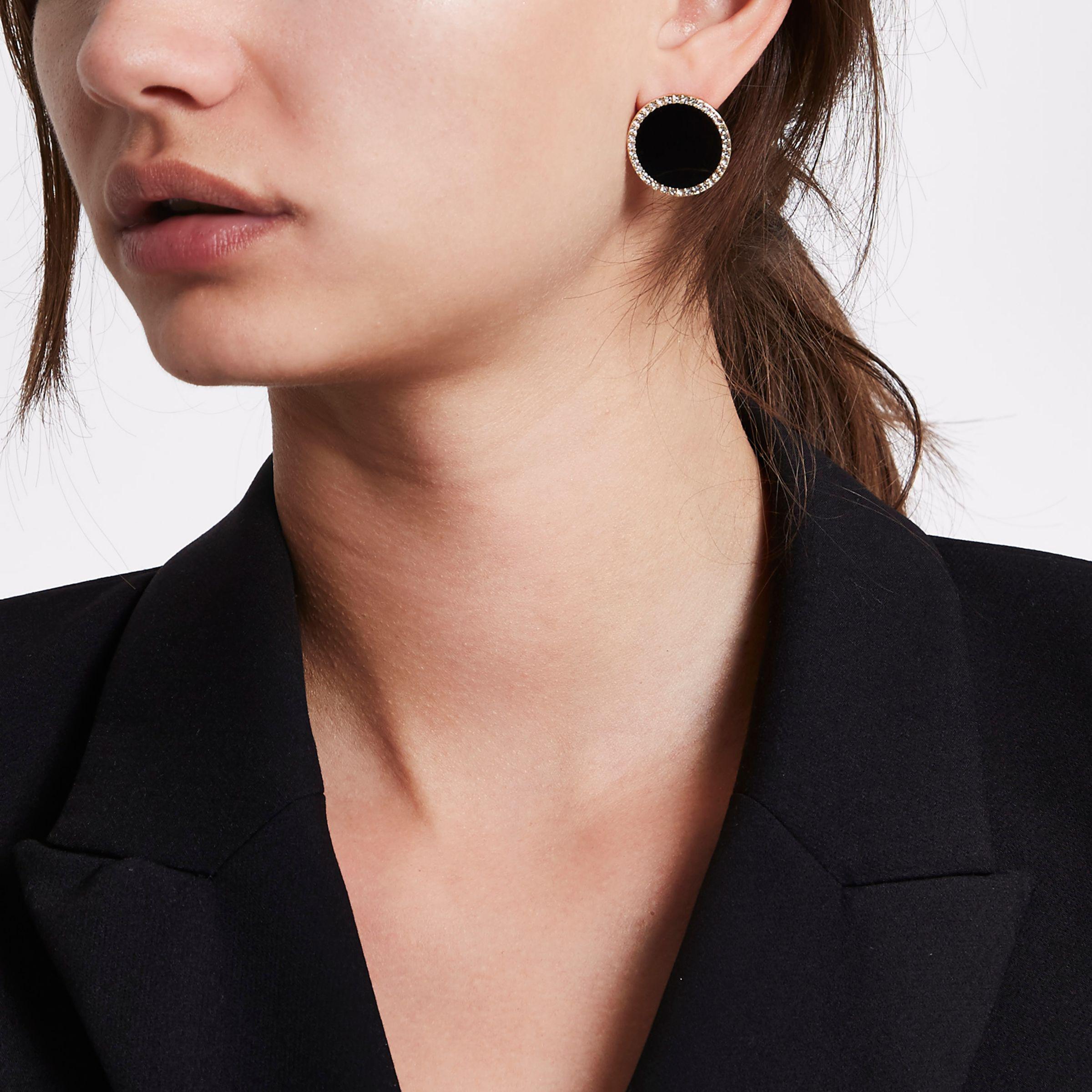 Lyst River Island Black Large Round Rhinestone Stud Earrings In Gallery