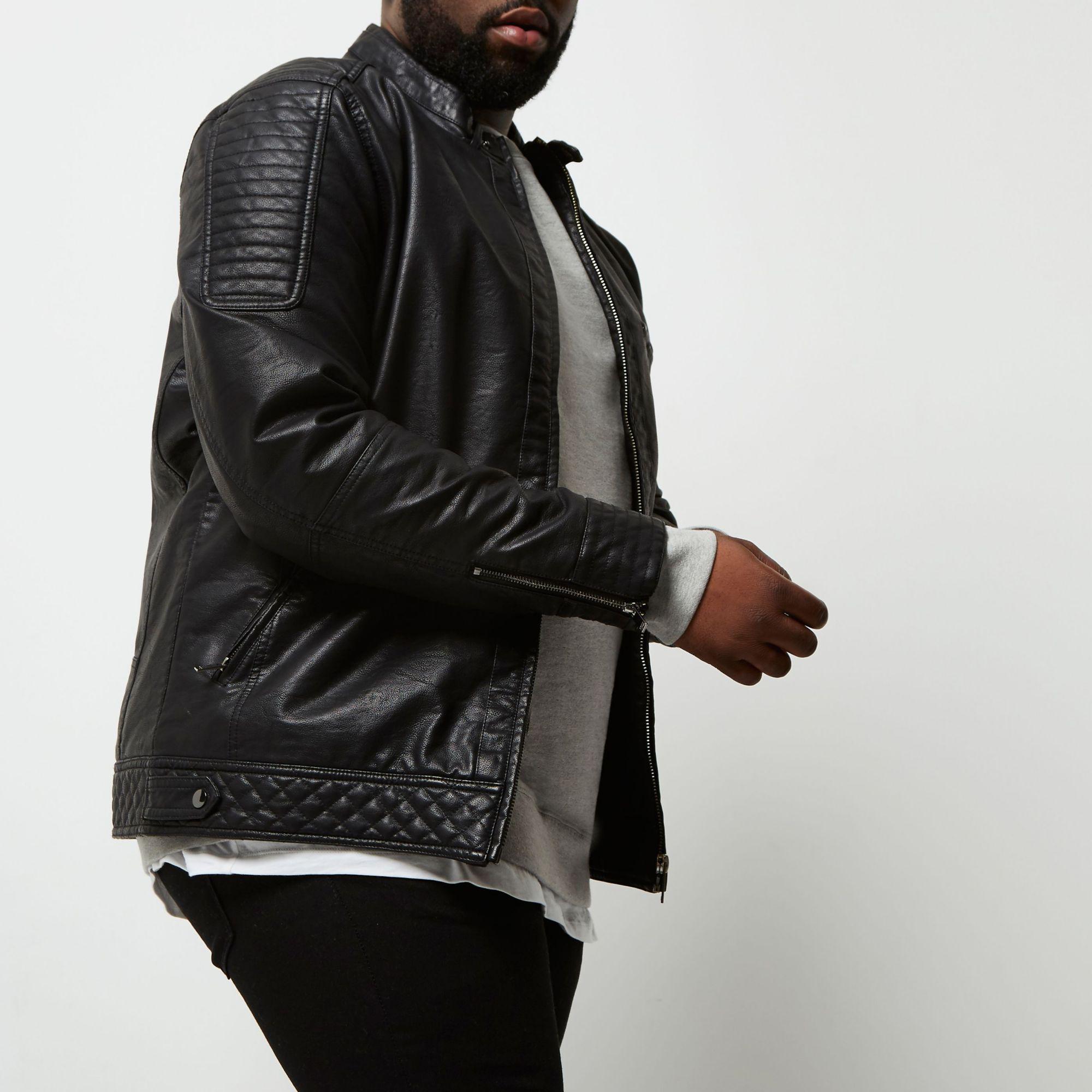 Lyst River Island Big And Tall Faux Leather Racer Neck Jacket In River Island Men S Black Big And Tall Faux Leather Racer Neck Jacket