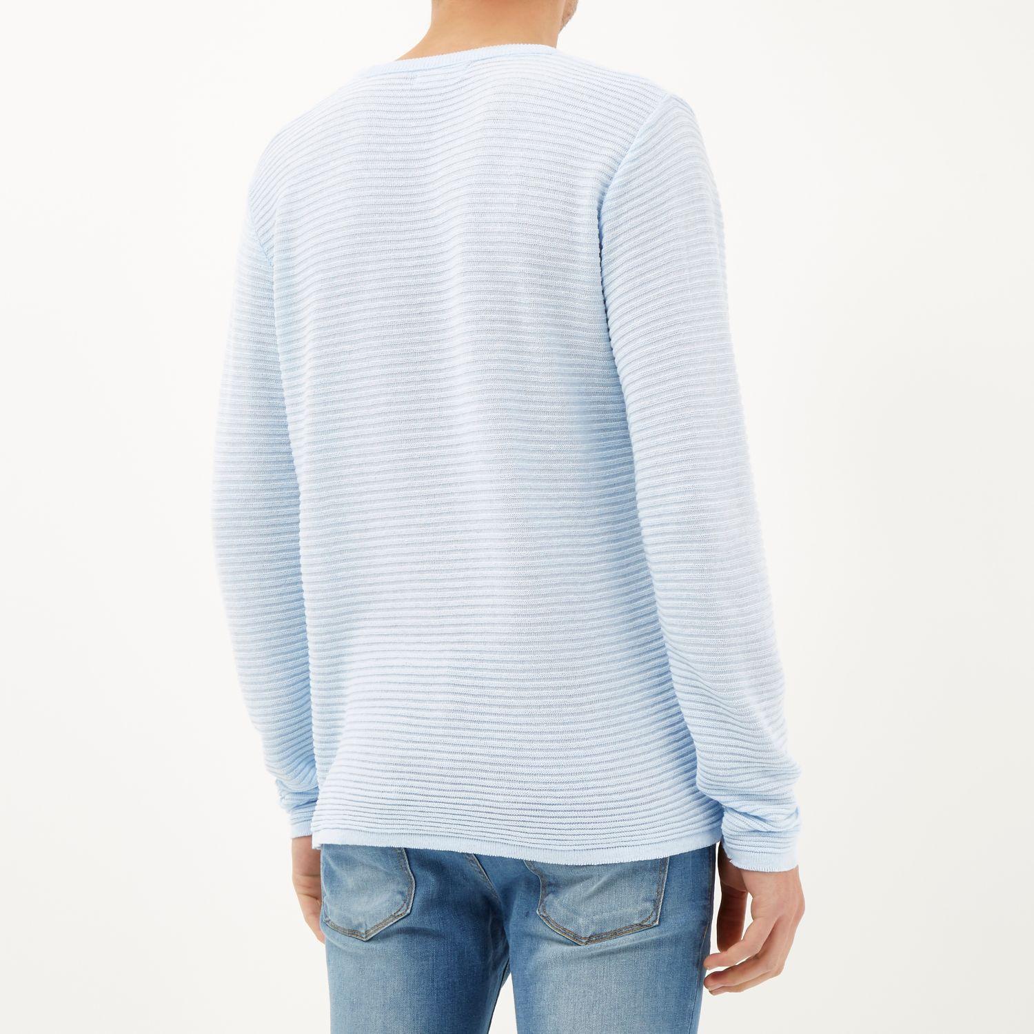 River island Light Blue Ribbed Long Sleeve Jumper in Blue for Men Lyst