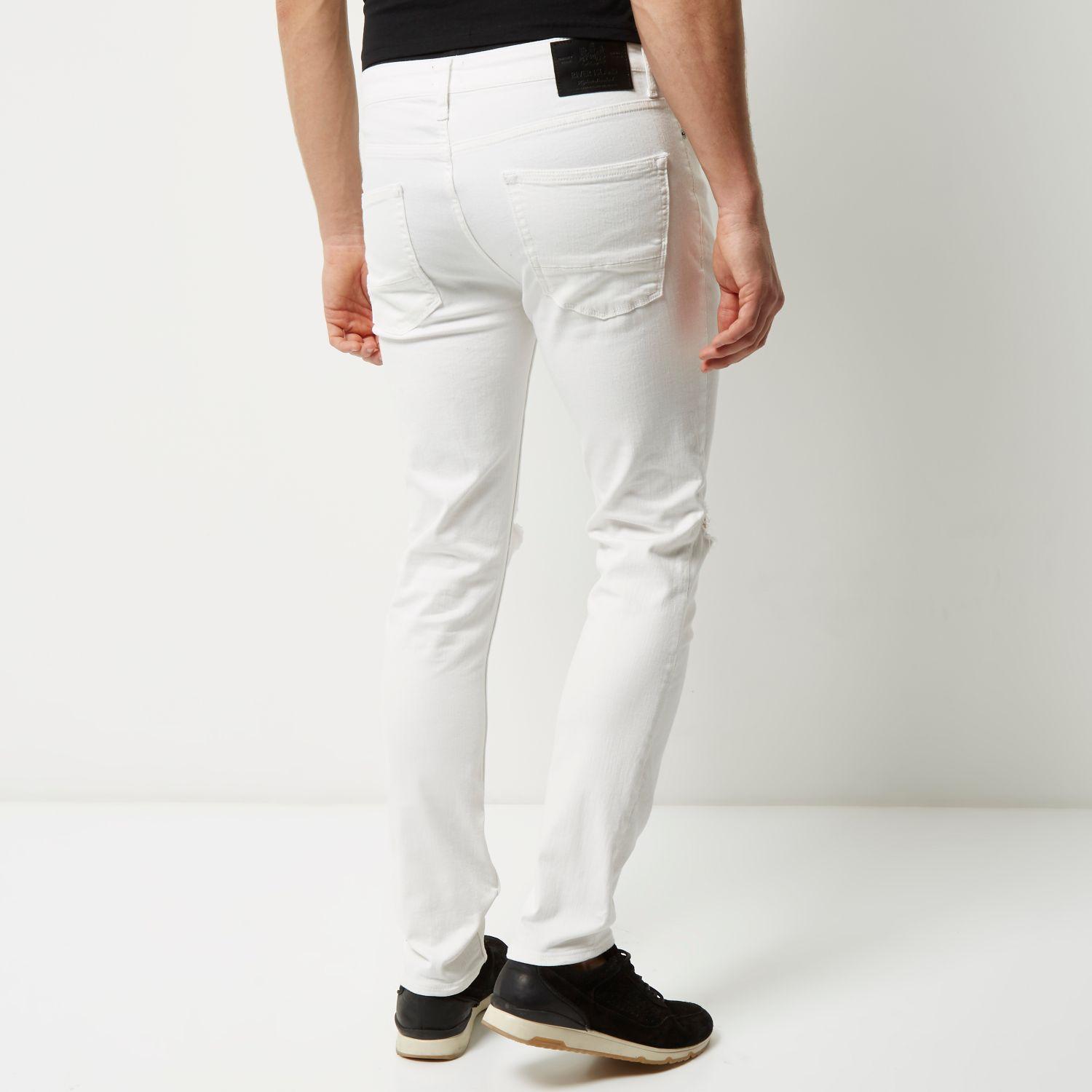 River island White Ripped Sid Skinny Jeans in White for Men | Lyst