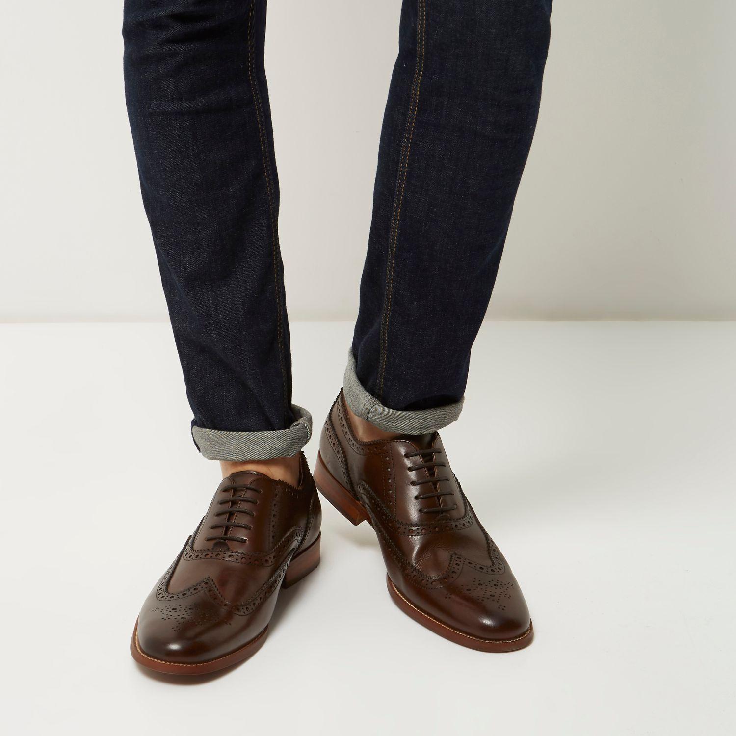 Lyst - River Island Dark Brown Leather Brogues in Brown for Men