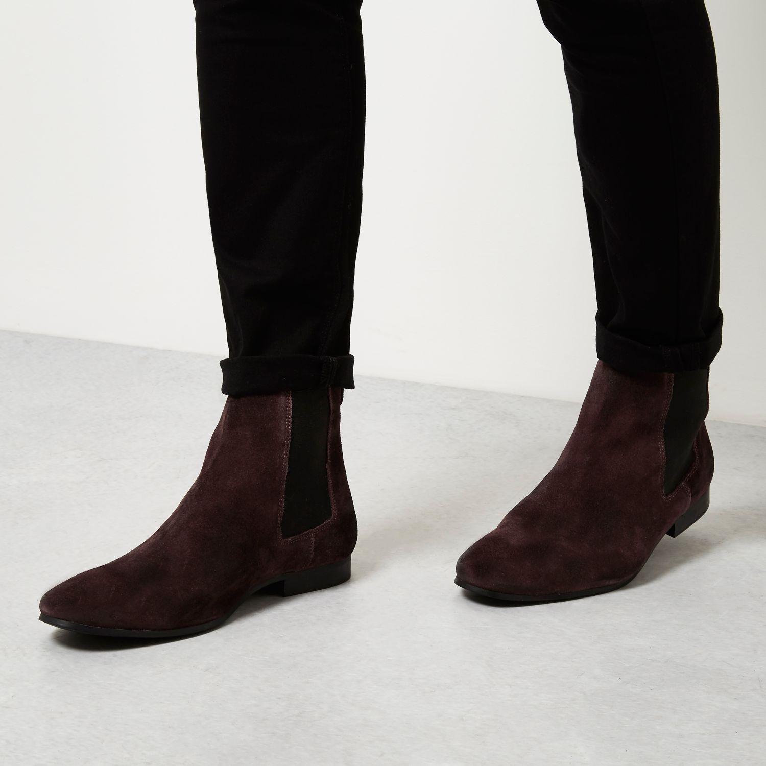 Lyst - River Island Burgundy Suede Tall Chelsea Boots in Red for Men