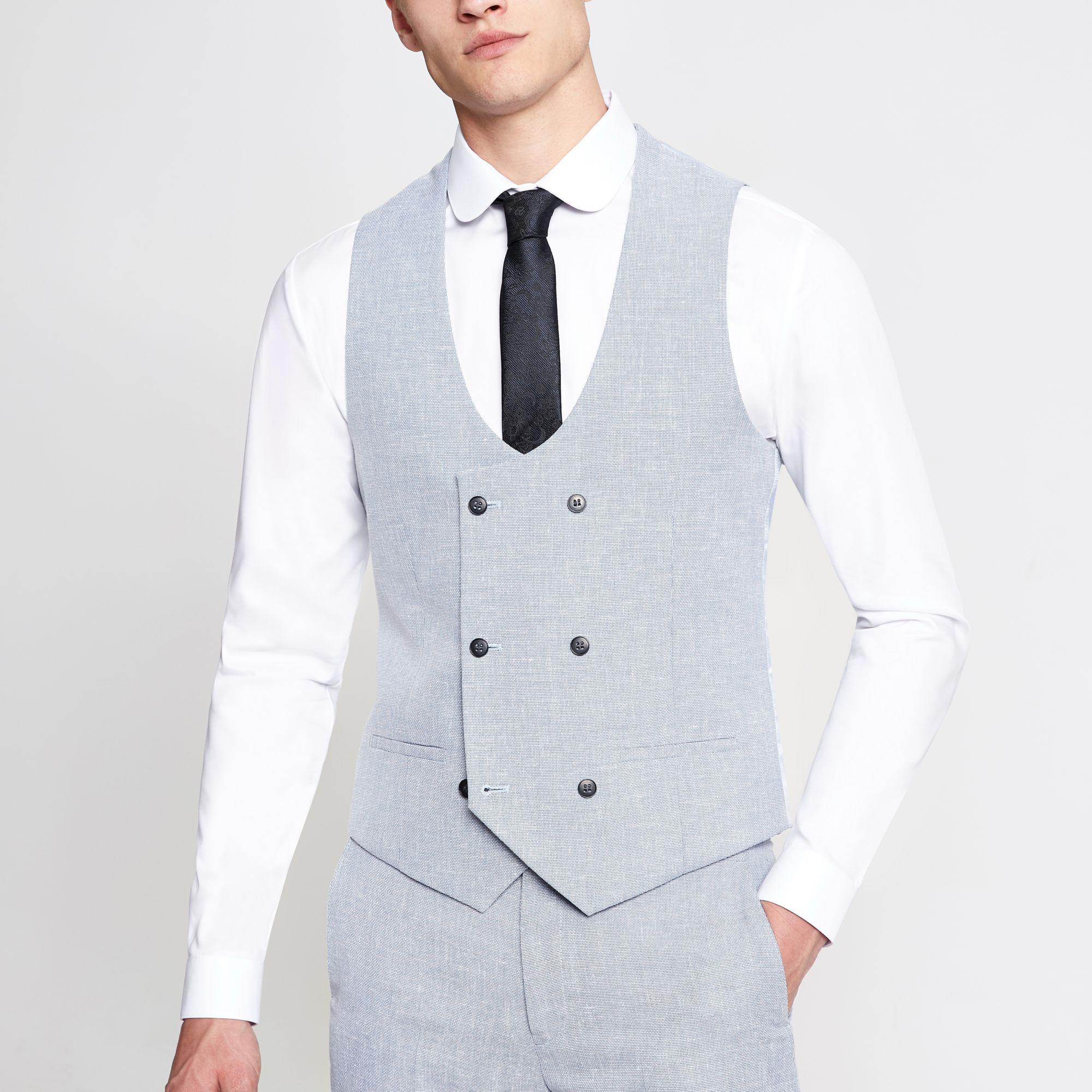 River Island Light Suit Waistcoat in Blue for Men Lyst