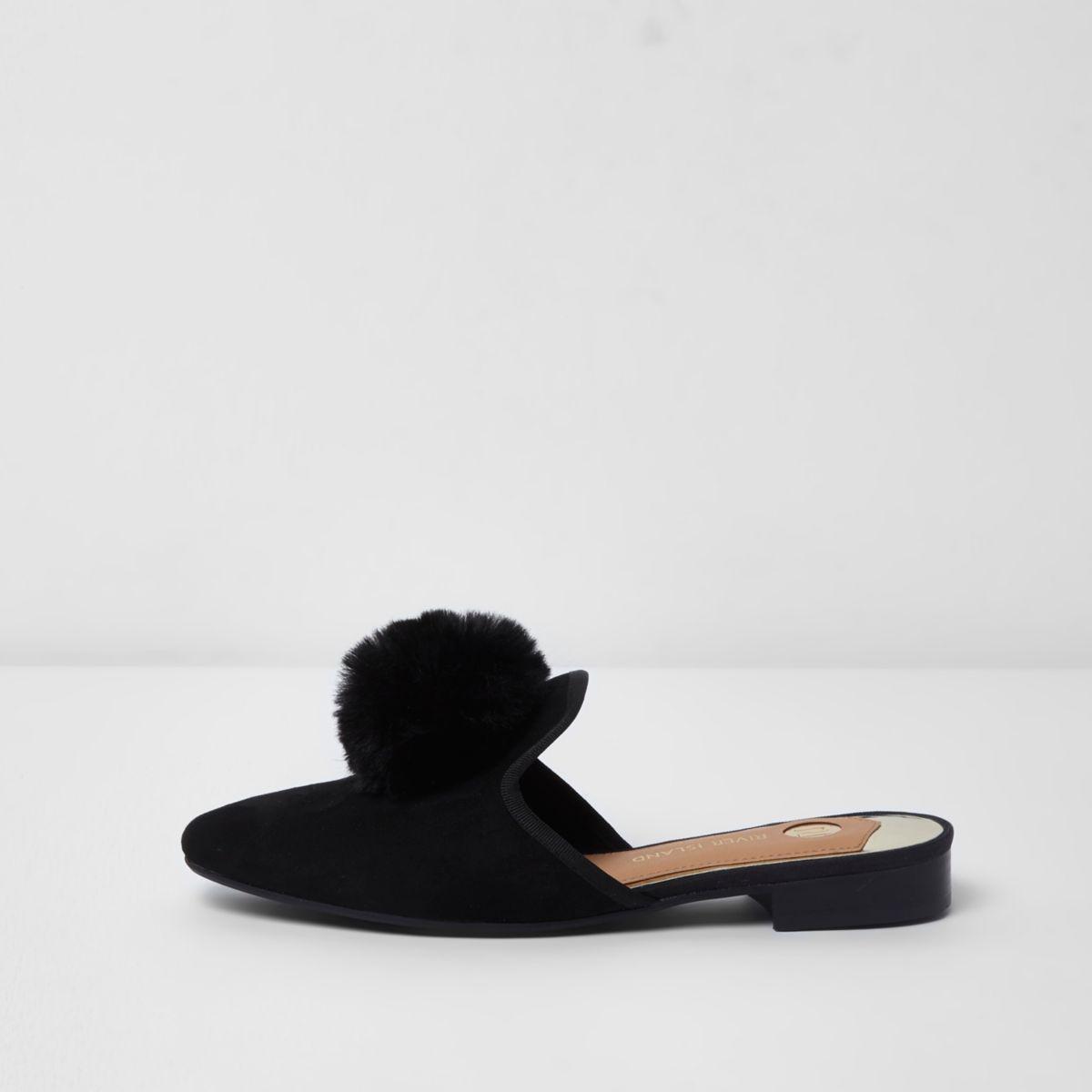 fur shoe pom pom Top Pom Shoes Pom Backless River Faux island Fur Black fur shoe pom pom Top Pom Shoes Pom Backless River Faux island Fur Black